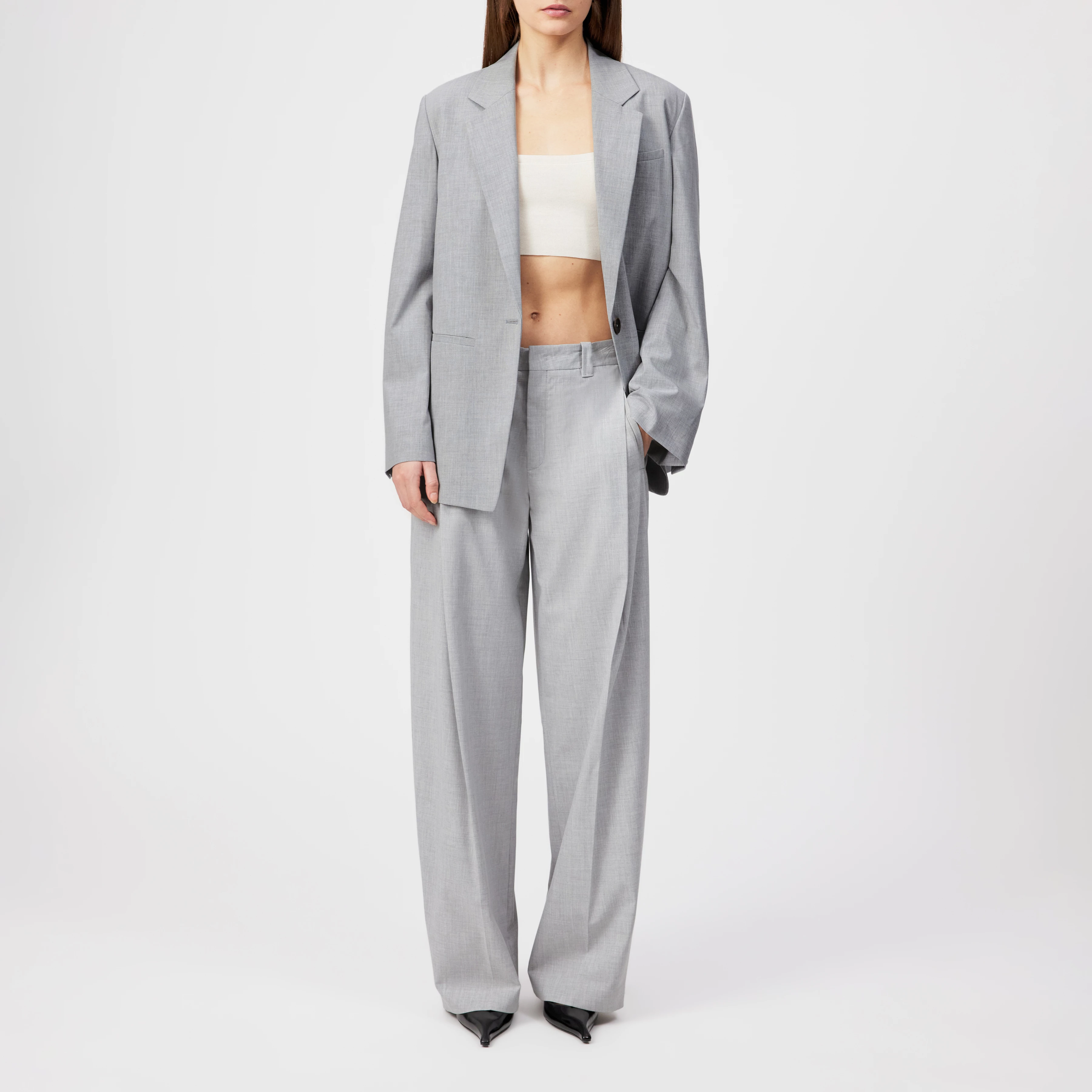 UNPACK - Regular fit trousers in woven fabric - women - grey - Ganzkörper-Frontansicht