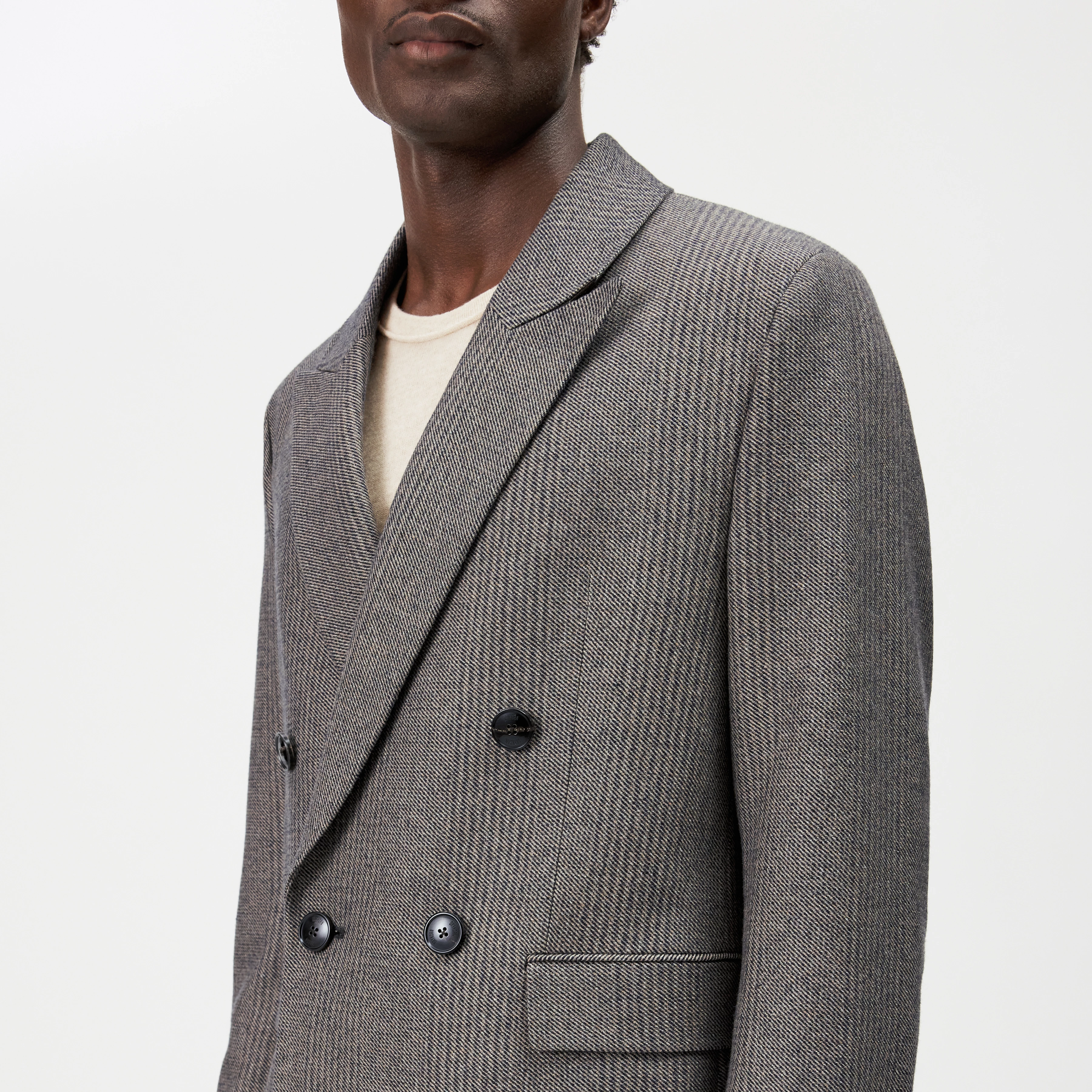 LOWAN - Double-breasted wool-blend blazer - men - brown - Detailansicht am Model