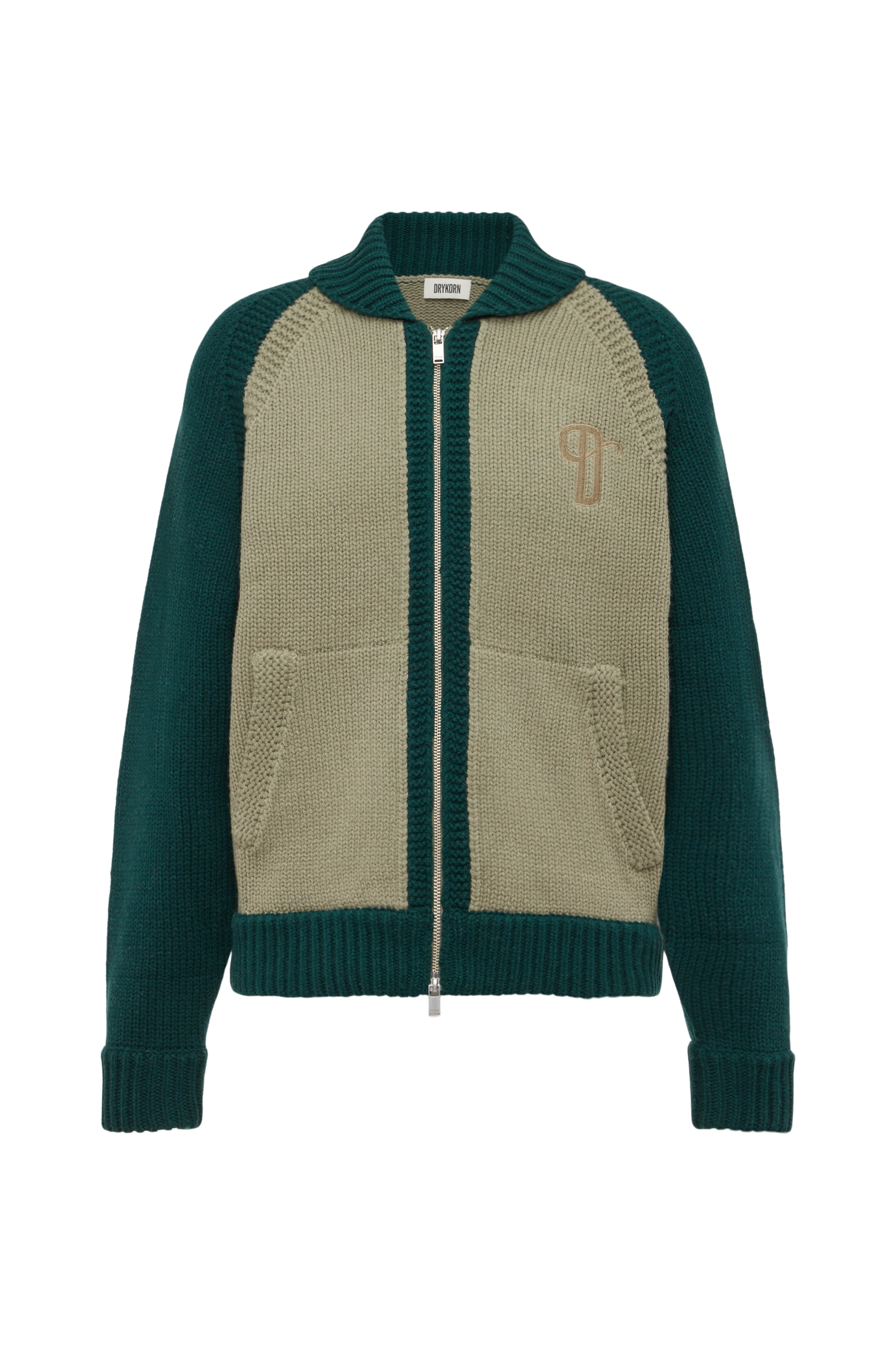 LAKYN - Strickjacke in Lammwolle - Herren - grün - Freisteller Frontansicht