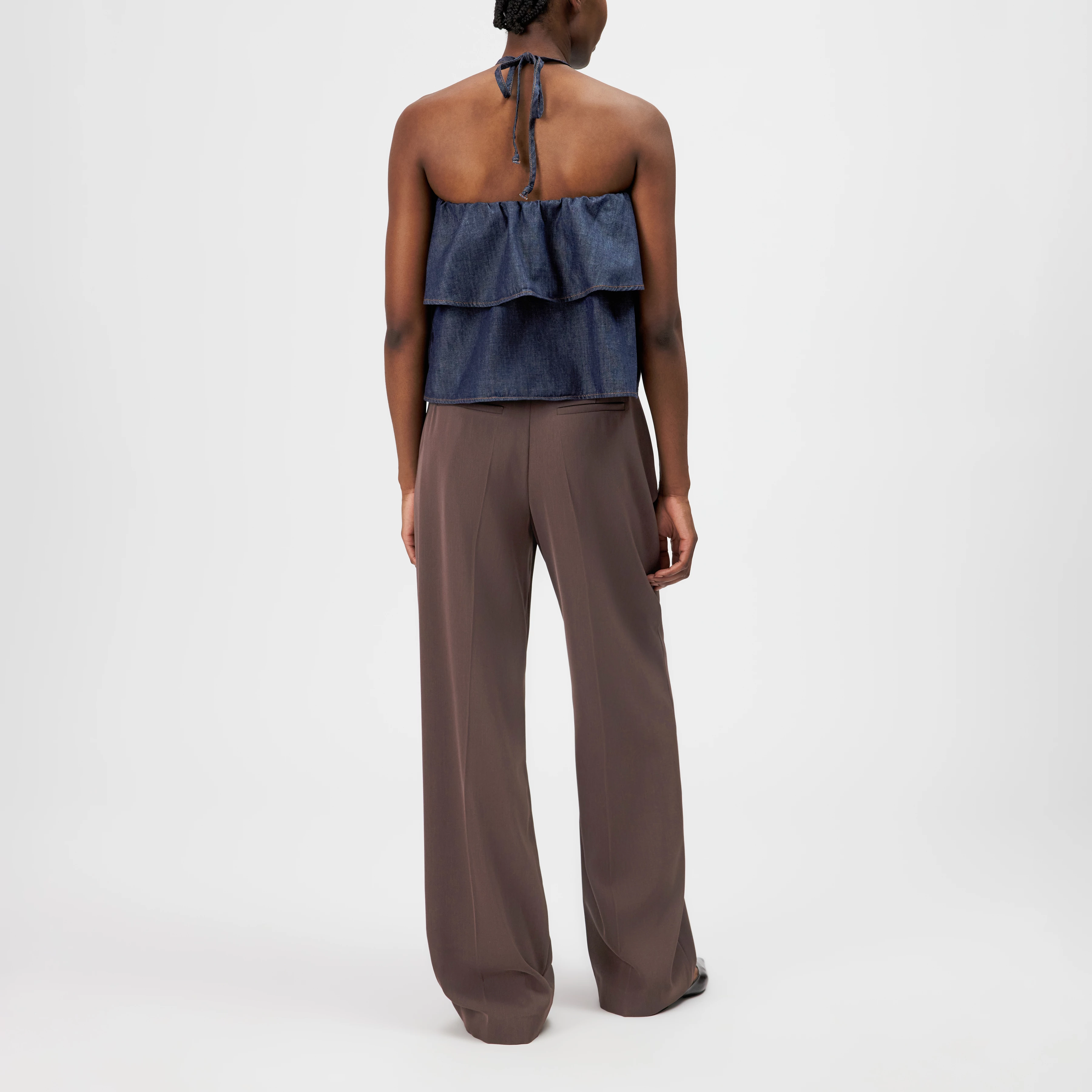 RIVANA - Denim-look cropped bandeau, halterneck. - women - blue - Rückansicht