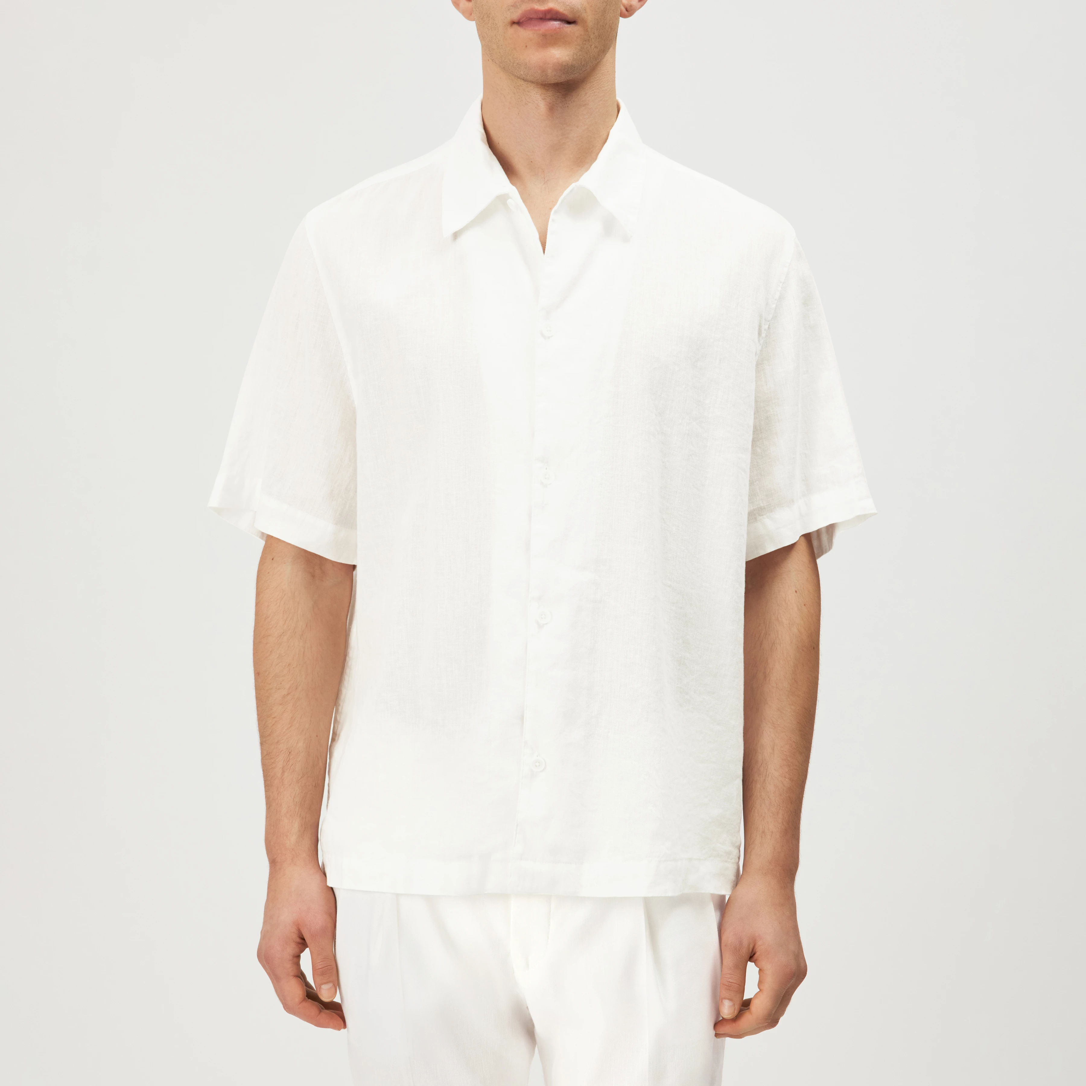 MERYN - Short-sleeve linen blend shirt - men - white - Frontansicht