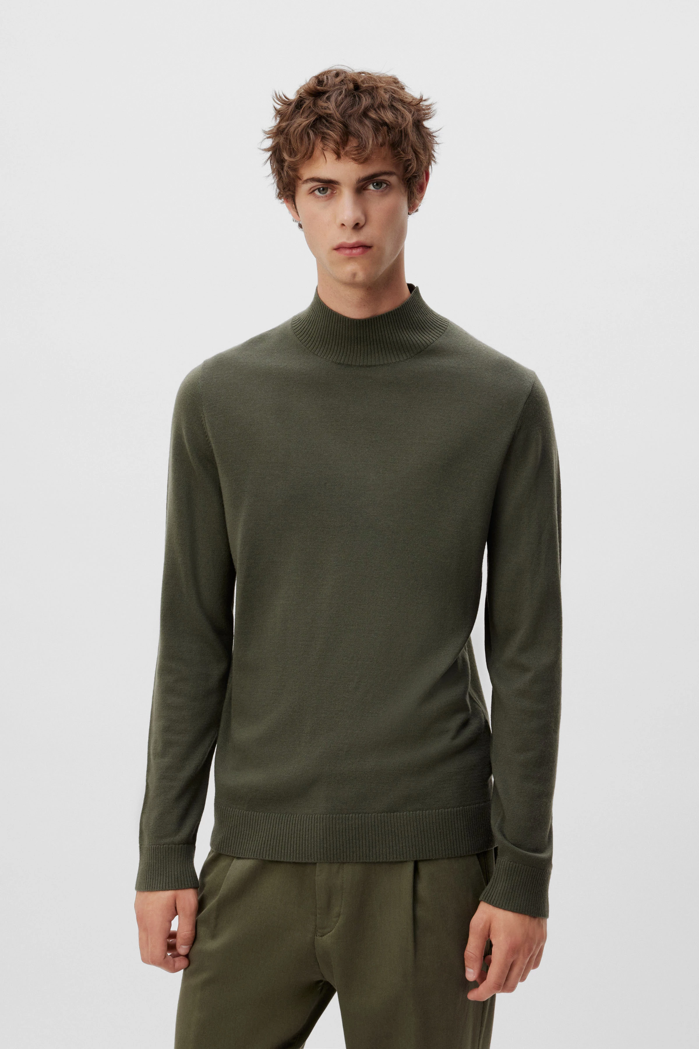 WATSON - Pull-over tricoté avec Turtle en laine mérinos - men - vert - Frontansicht