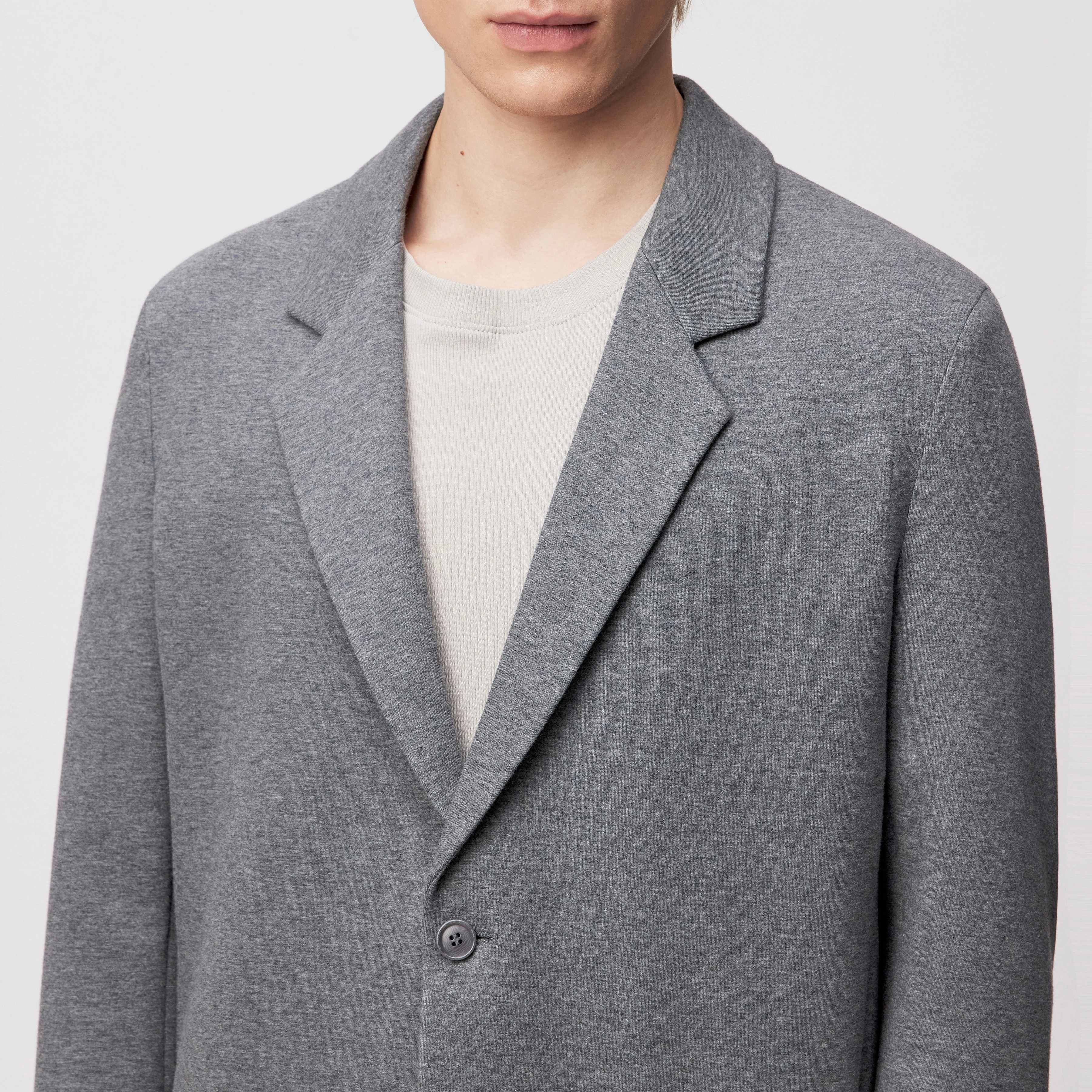 NOLEN - Einknopf-Sakko in Jersey - Herren - grau - Detailansicht am Model