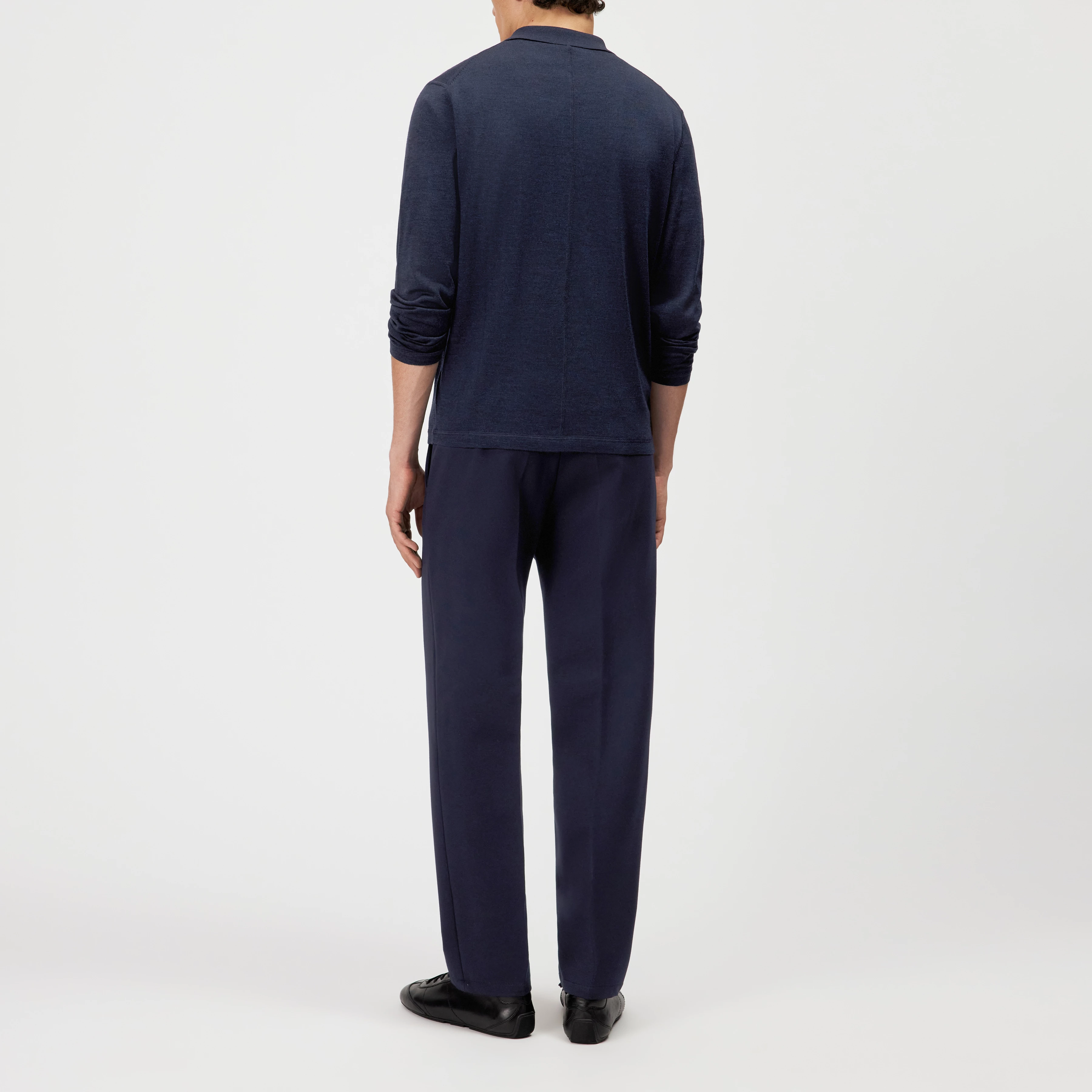 HALVVA - Langarm Poloshirt in reiner Schurwolle - Herren - blau - Rückansicht