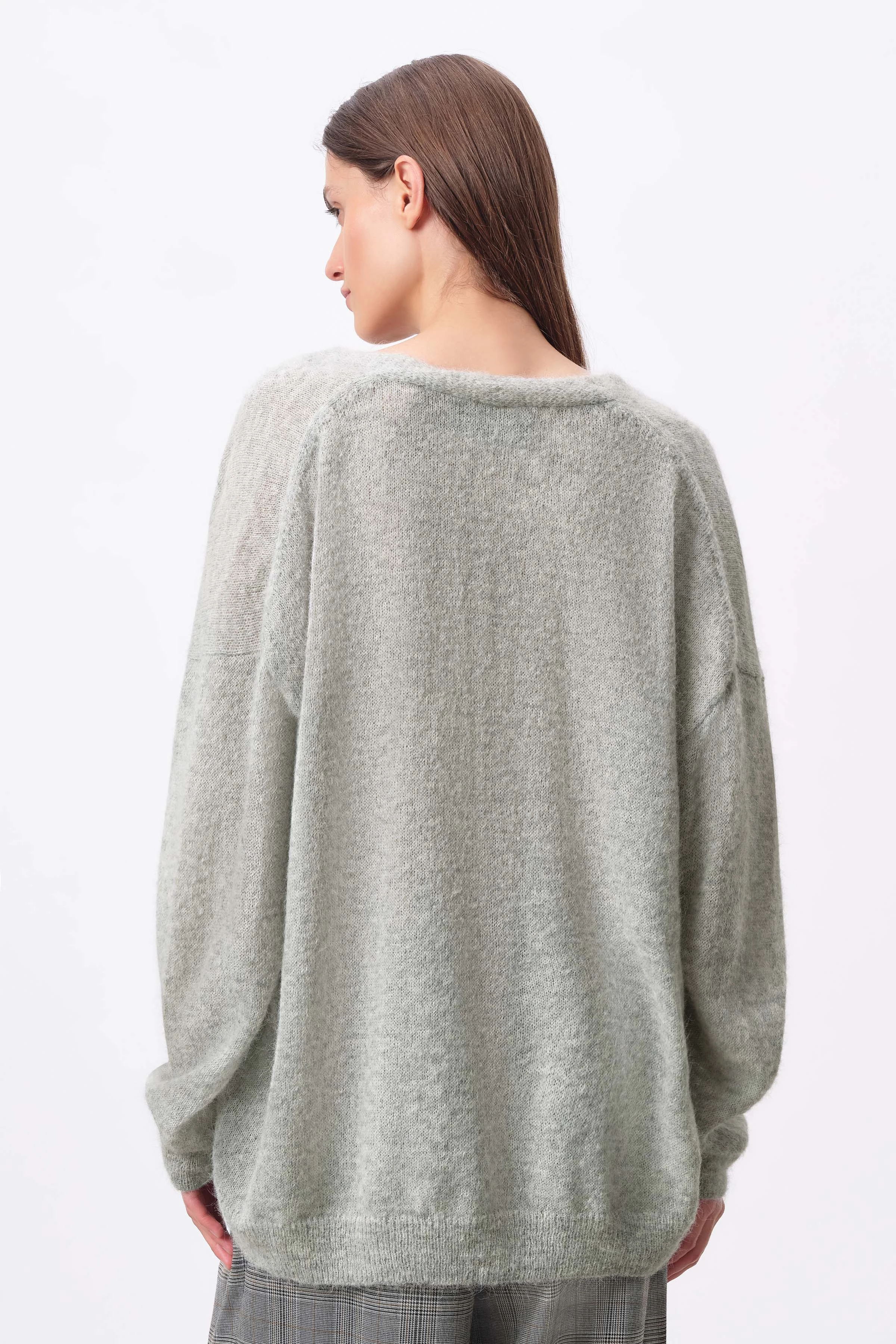 TYLLA - Lange Strickjacke in luxuriösem Suri Baby-Alpaka Mix - Damen - grau - Rückansicht