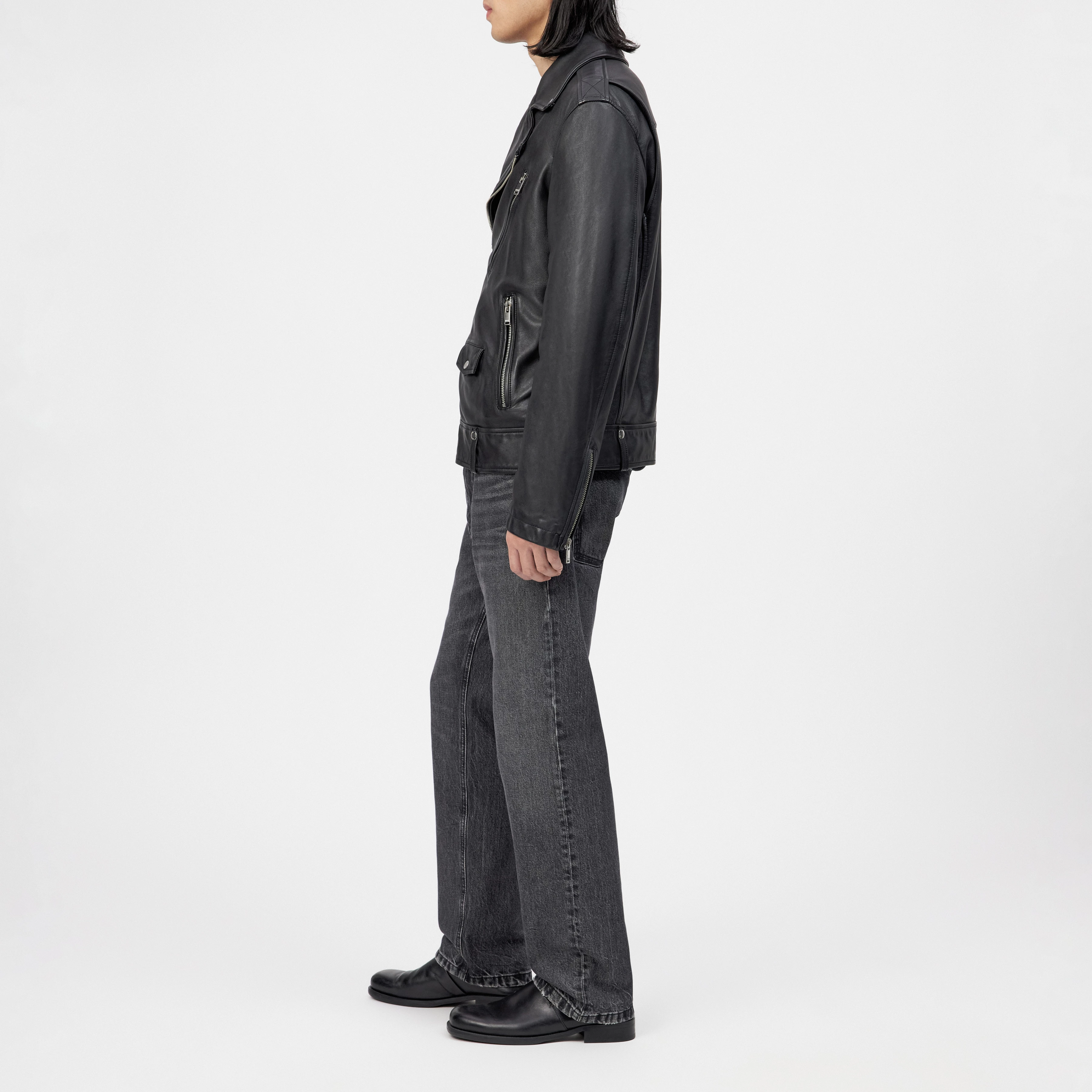 MIK - Classic biker jacket in leather - men - black - Seitenansicht