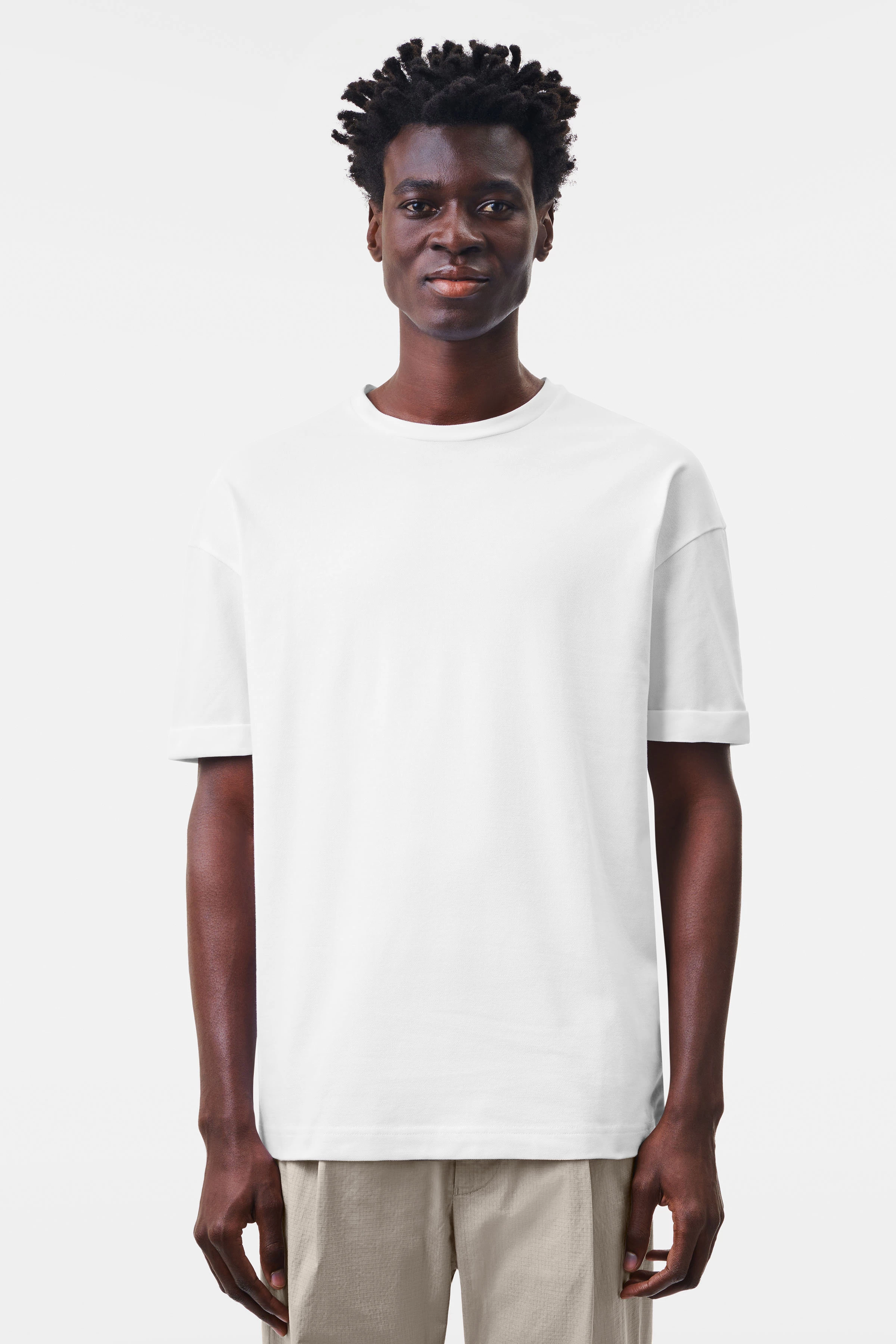 THILO - Relaxed fit T-Shirt in Baumwoll-Mix mit Piqué - Herren - weiß - Frontansicht