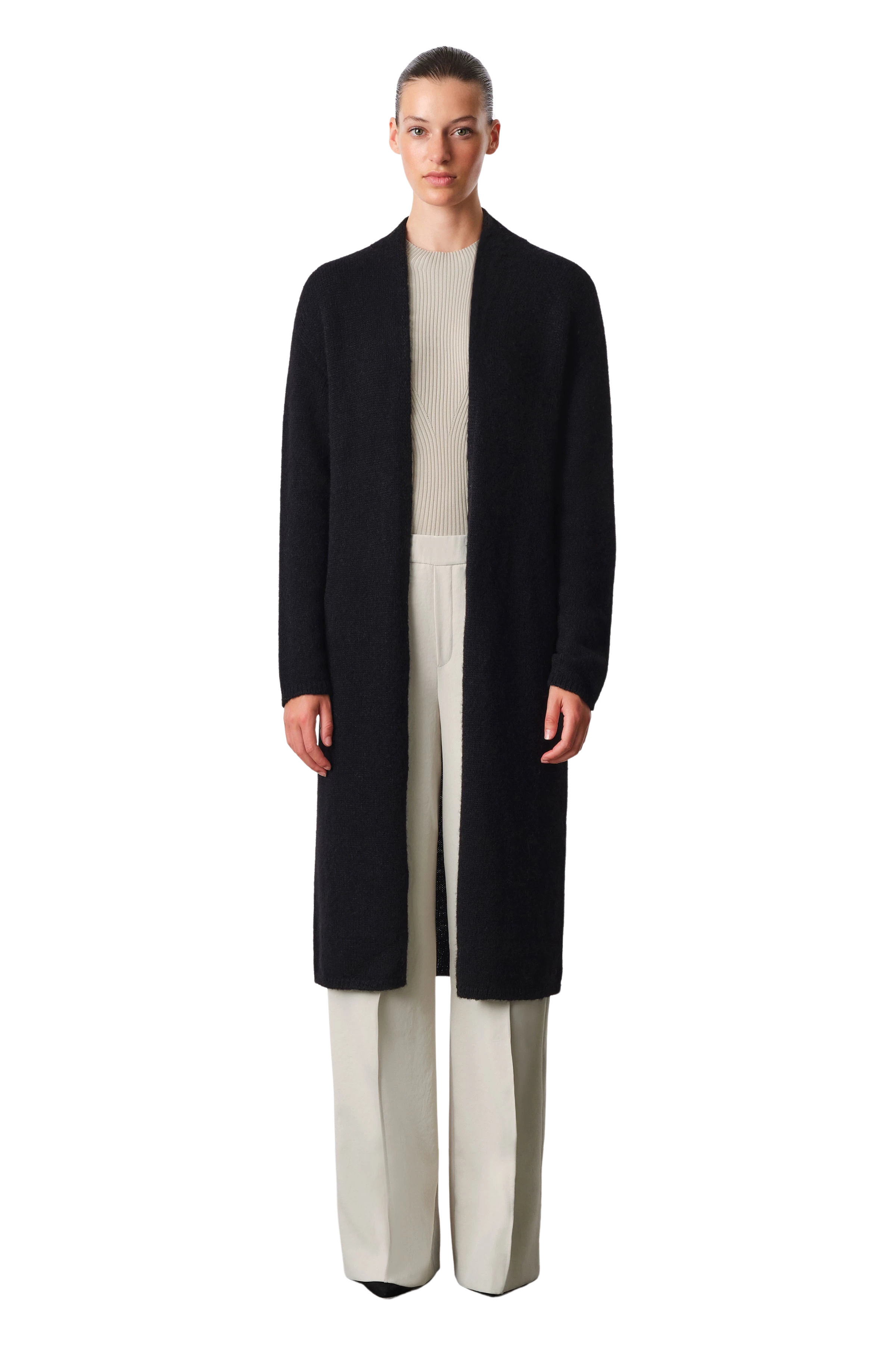 FABA - Verschlussloser Strickmantel in Alpaka-Mix - Damen - schwarz - Ganzkörper-Frontansicht