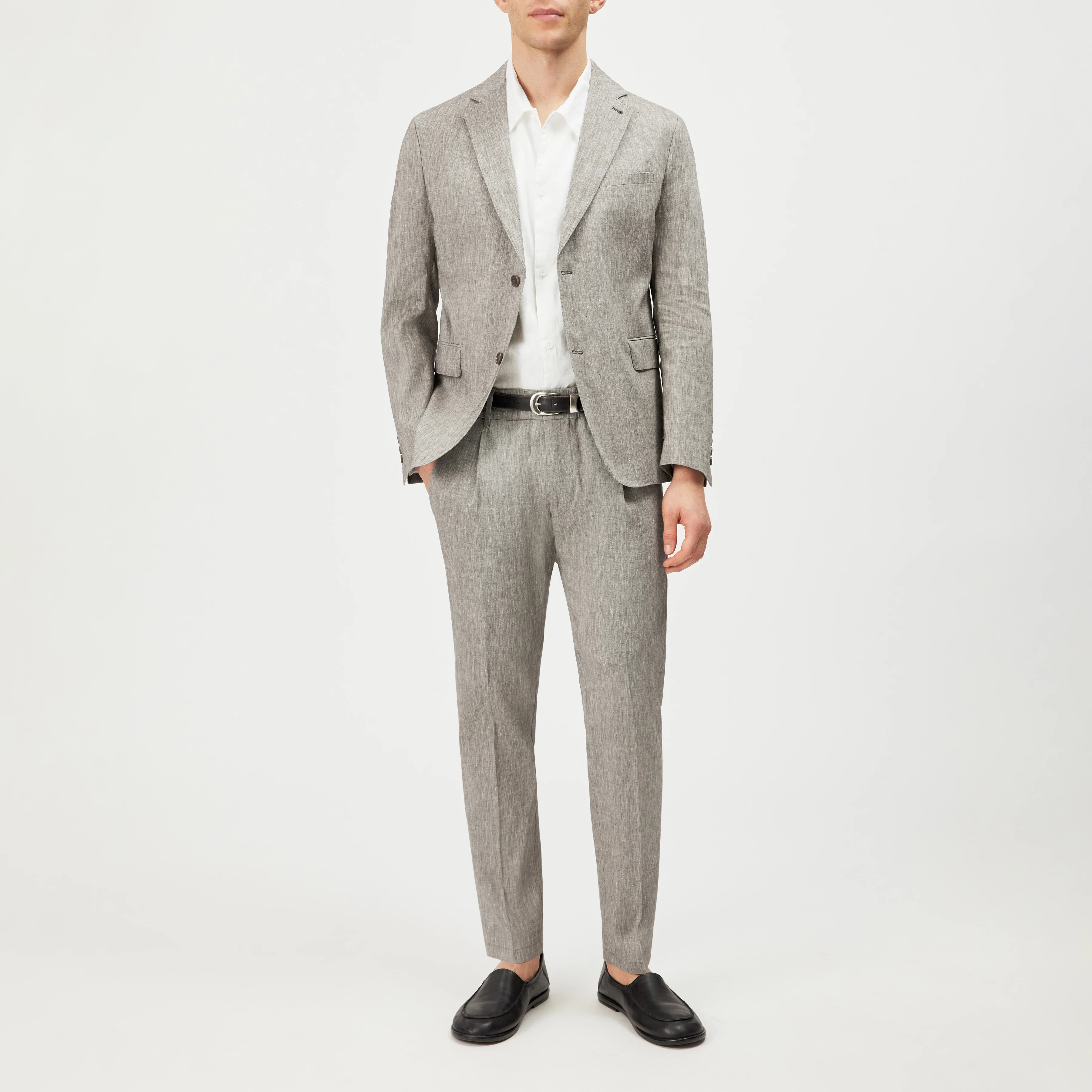 YAMES - Enkeltradet jakke i hørmix - men - grøn - Ganzkörper-Frontansicht