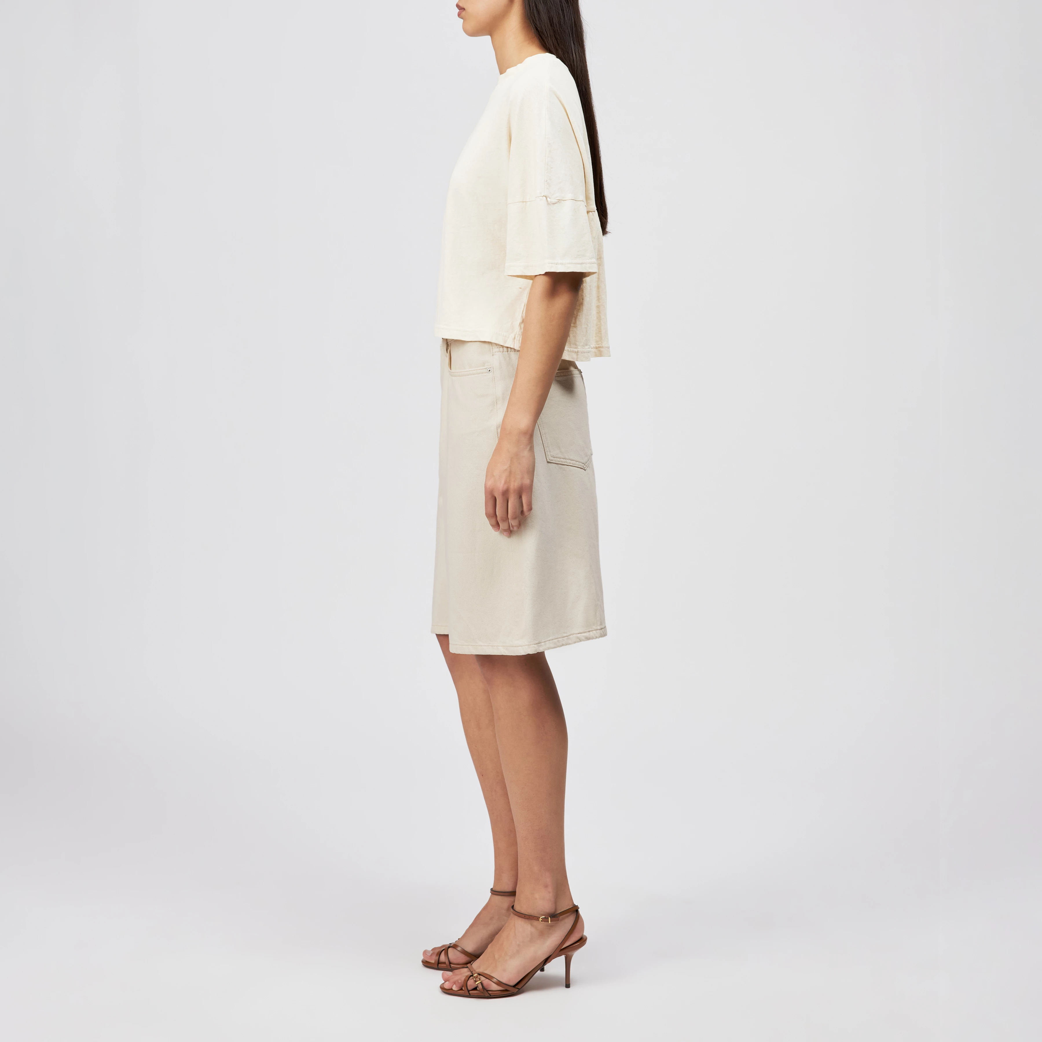 FIONNA - T-shirt with flounce in linen-cotton blend - women - off white - Seitenansicht