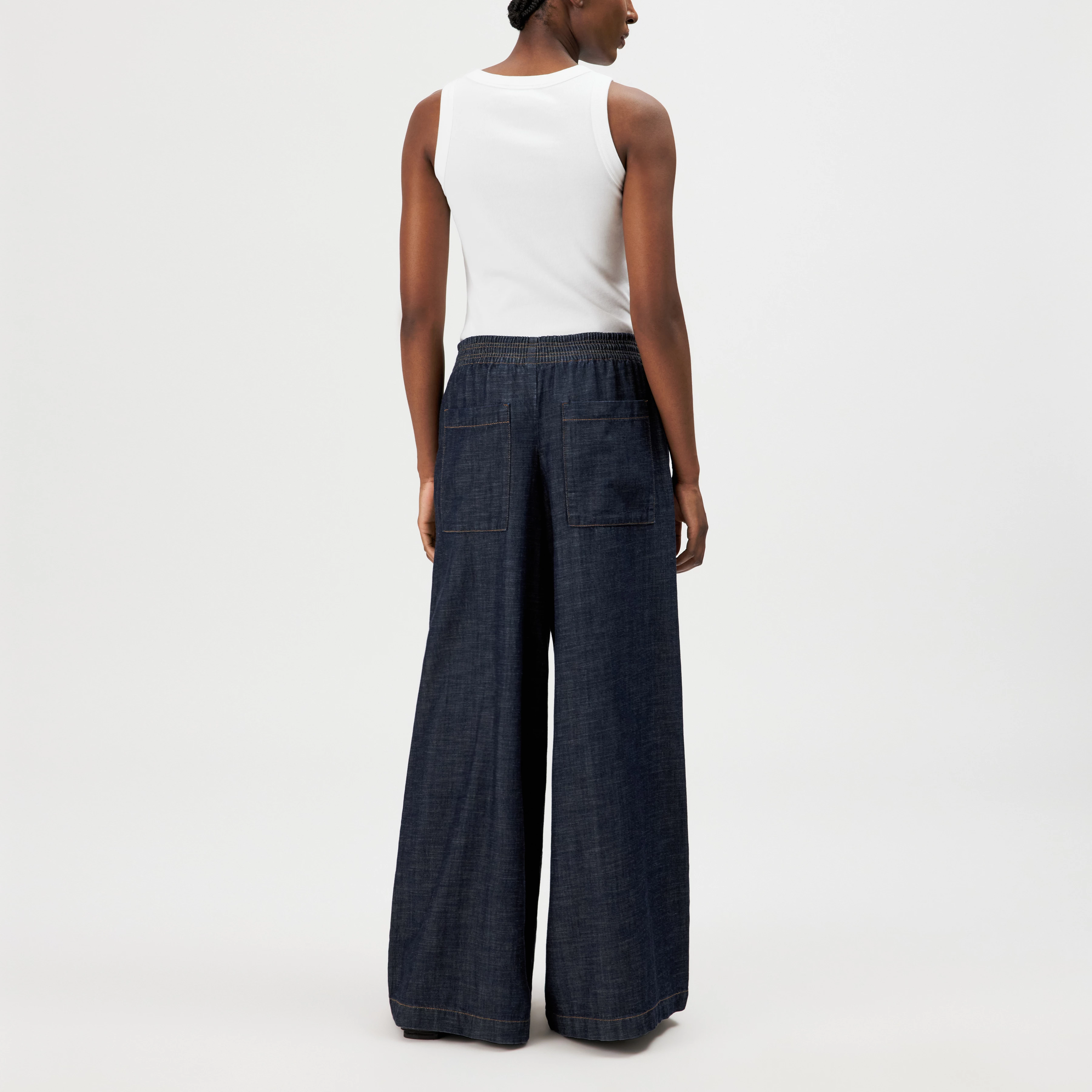CEILING - Wide-leg trousers in linen-blend denim - women - blue - Rückansicht