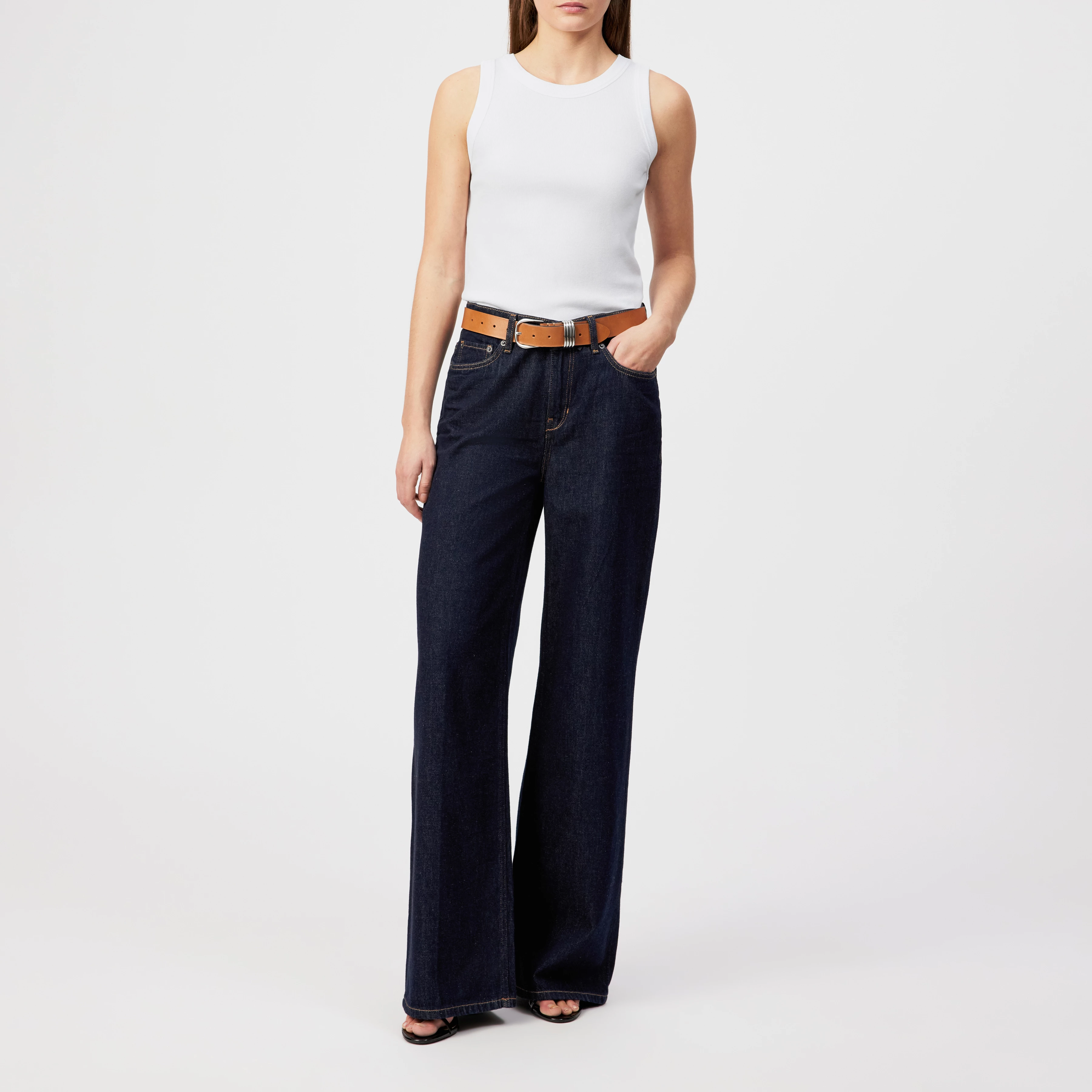 FLUNG - Mid-waist jeans af ren bomuld - women - blå - Ganzkörper-Frontansicht