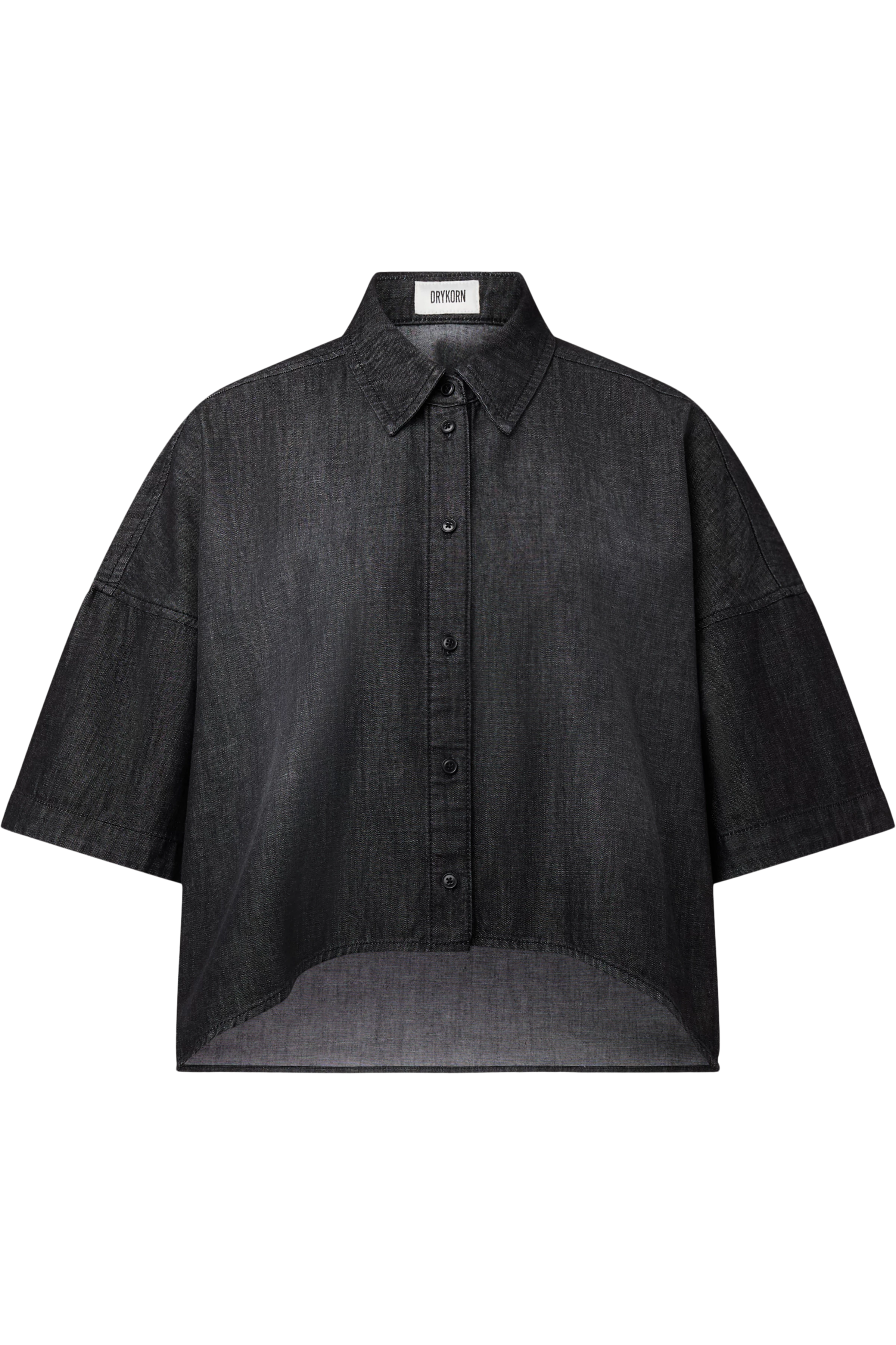SERITH - Boxy shirt blouse in black denim - women - grey - Freisteller Frontansicht