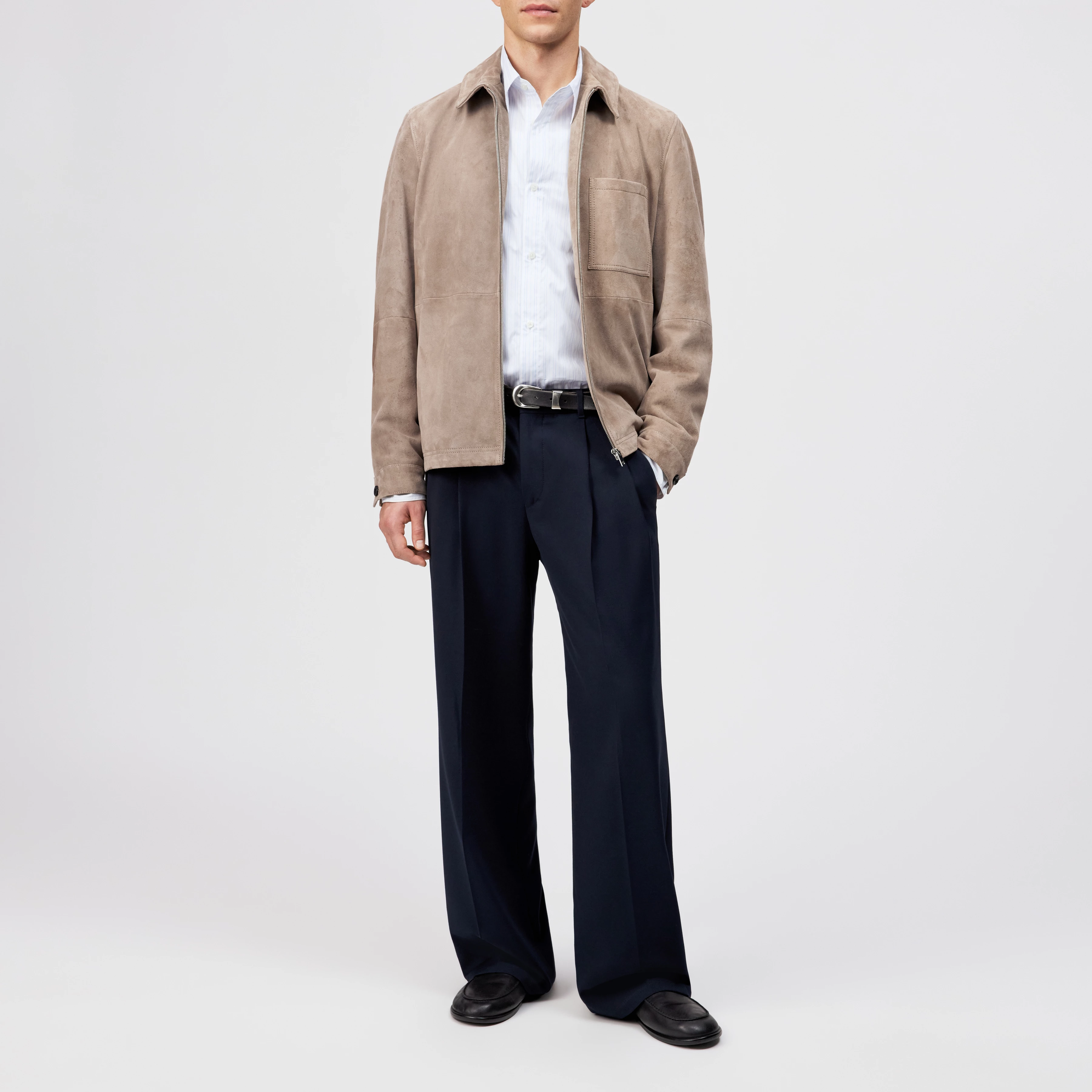 JERSON - Jacket with turn-down collar in suede leather - men - beige - Ganzkörper-Frontansicht