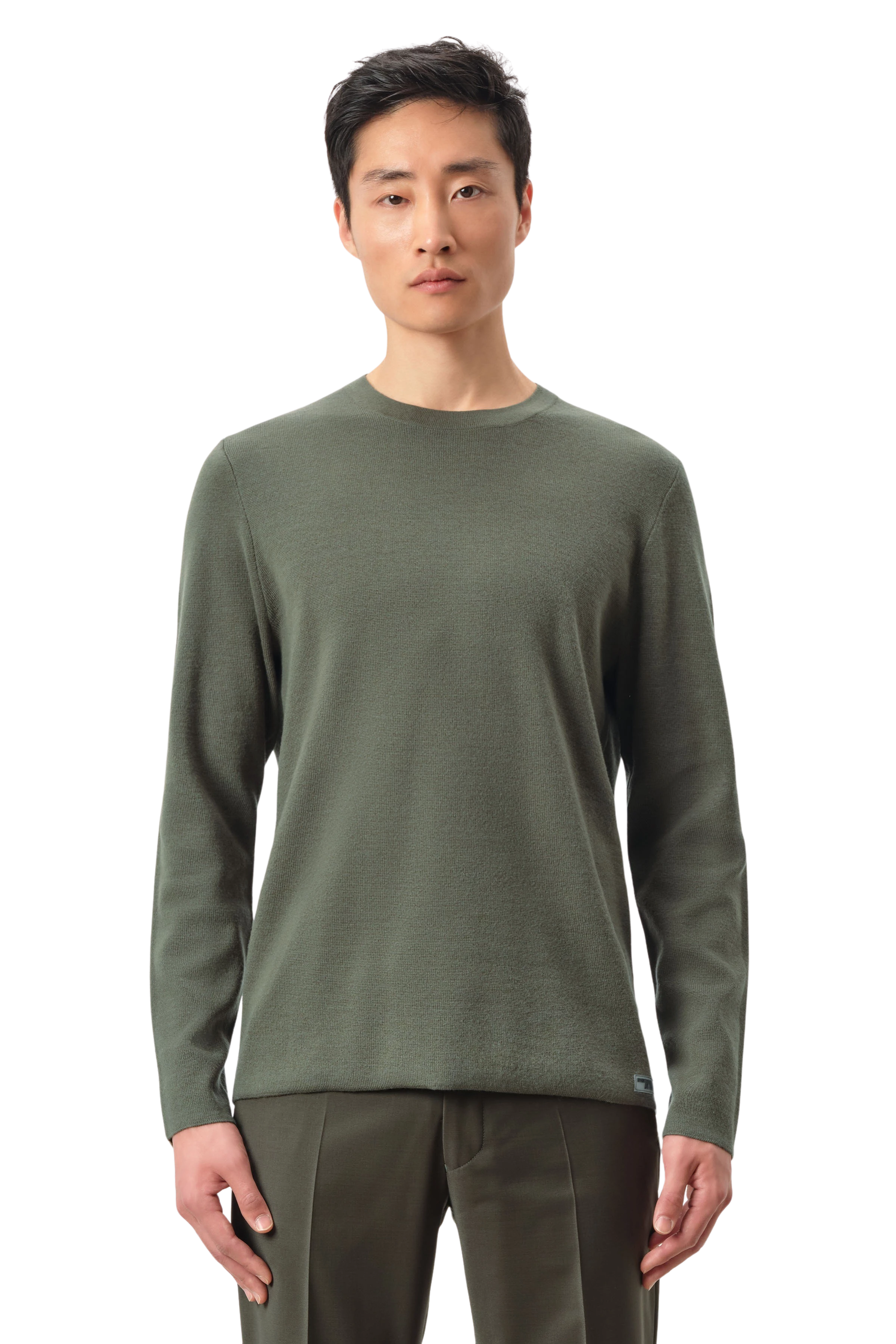 ELRIK - Round-neck jumper in 100% merino wool - men - green - Frontansicht