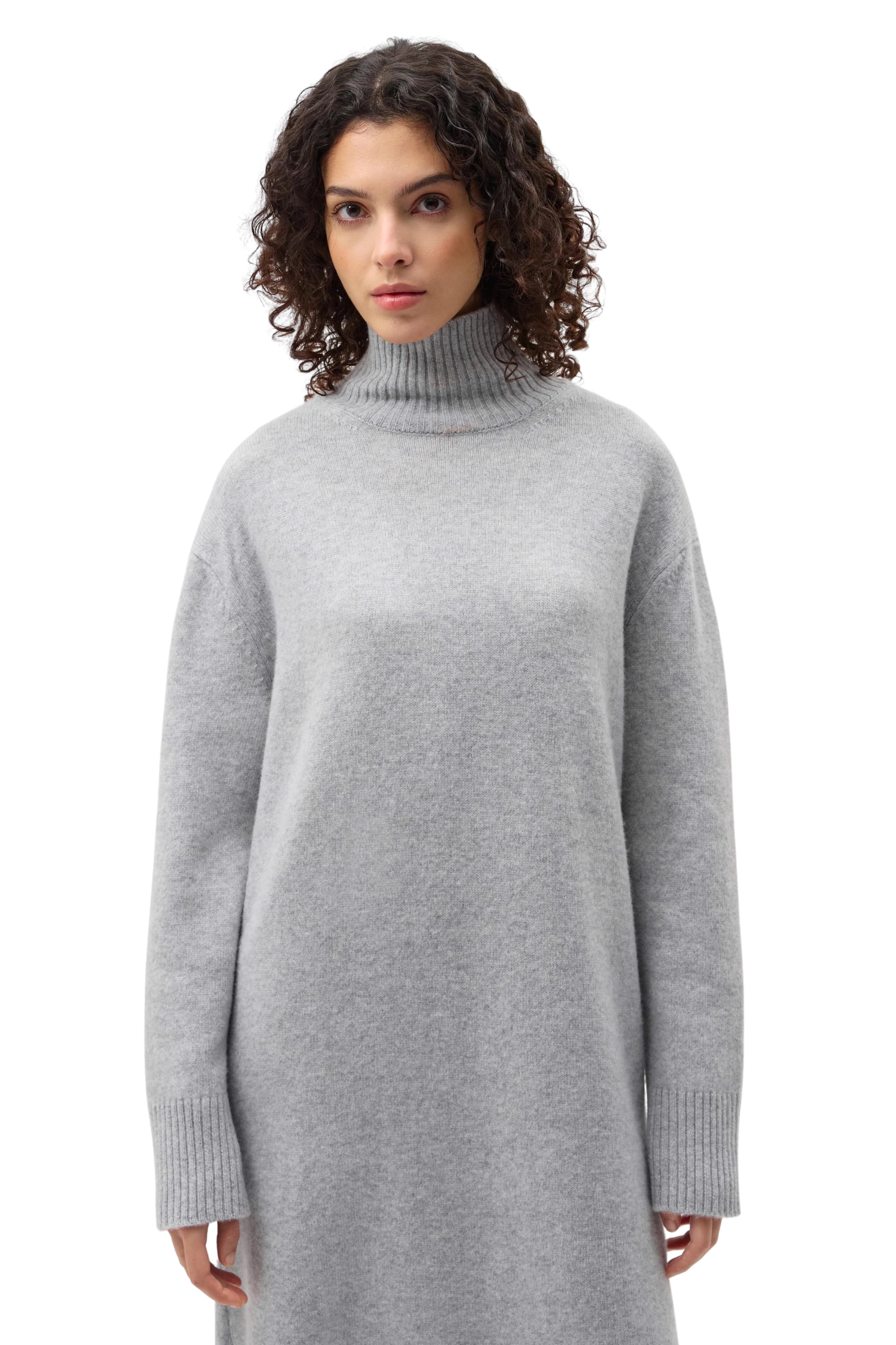 SASTERA - Midi-Strickkleid aus Schurwolle - Damen - grau - Frontansicht