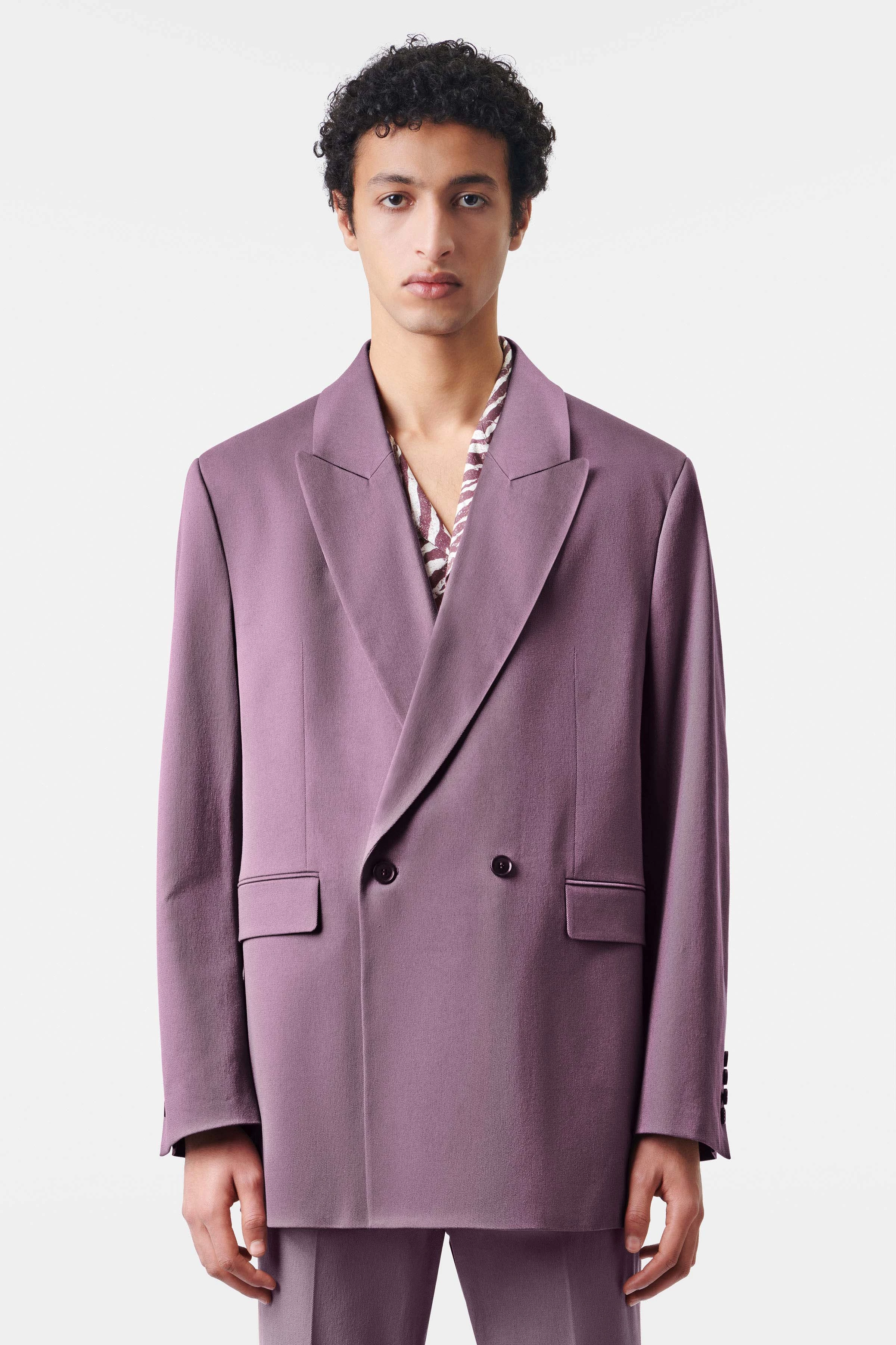 LOGEN - double-breasted jacket with pointed collar in cotton blend - men - purple - Frontansicht