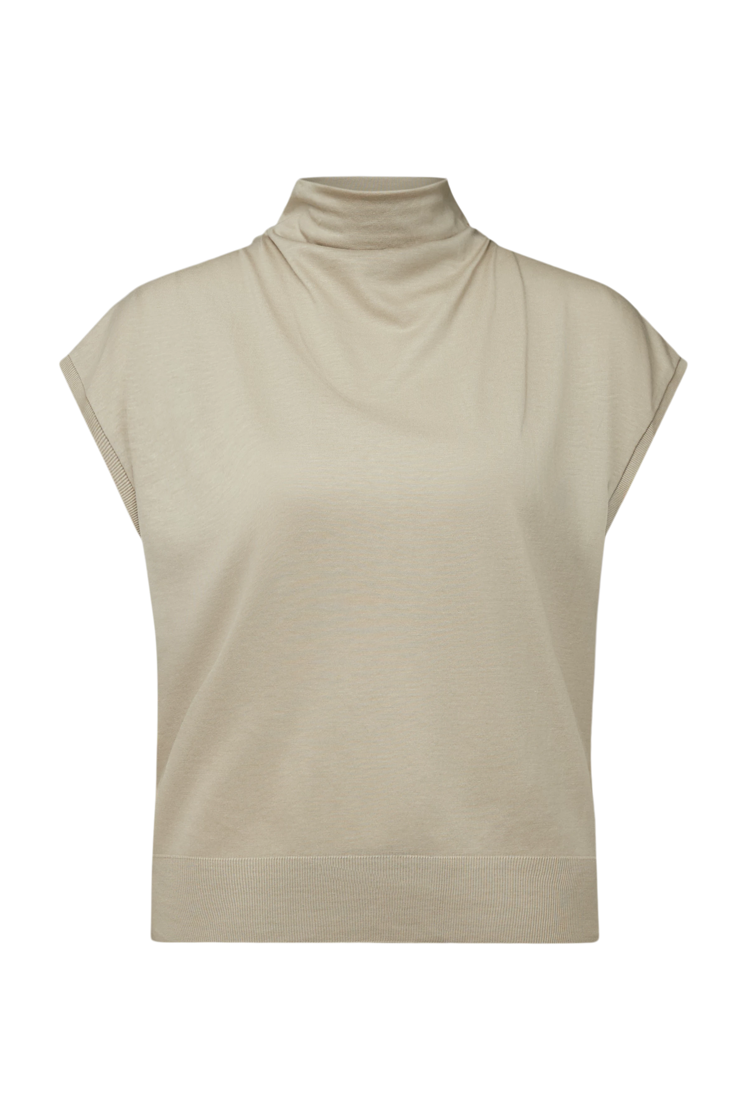 SOLEMNO - T-shirt with cowl neck in lyocell blend - women - beige - Freisteller Frontansicht