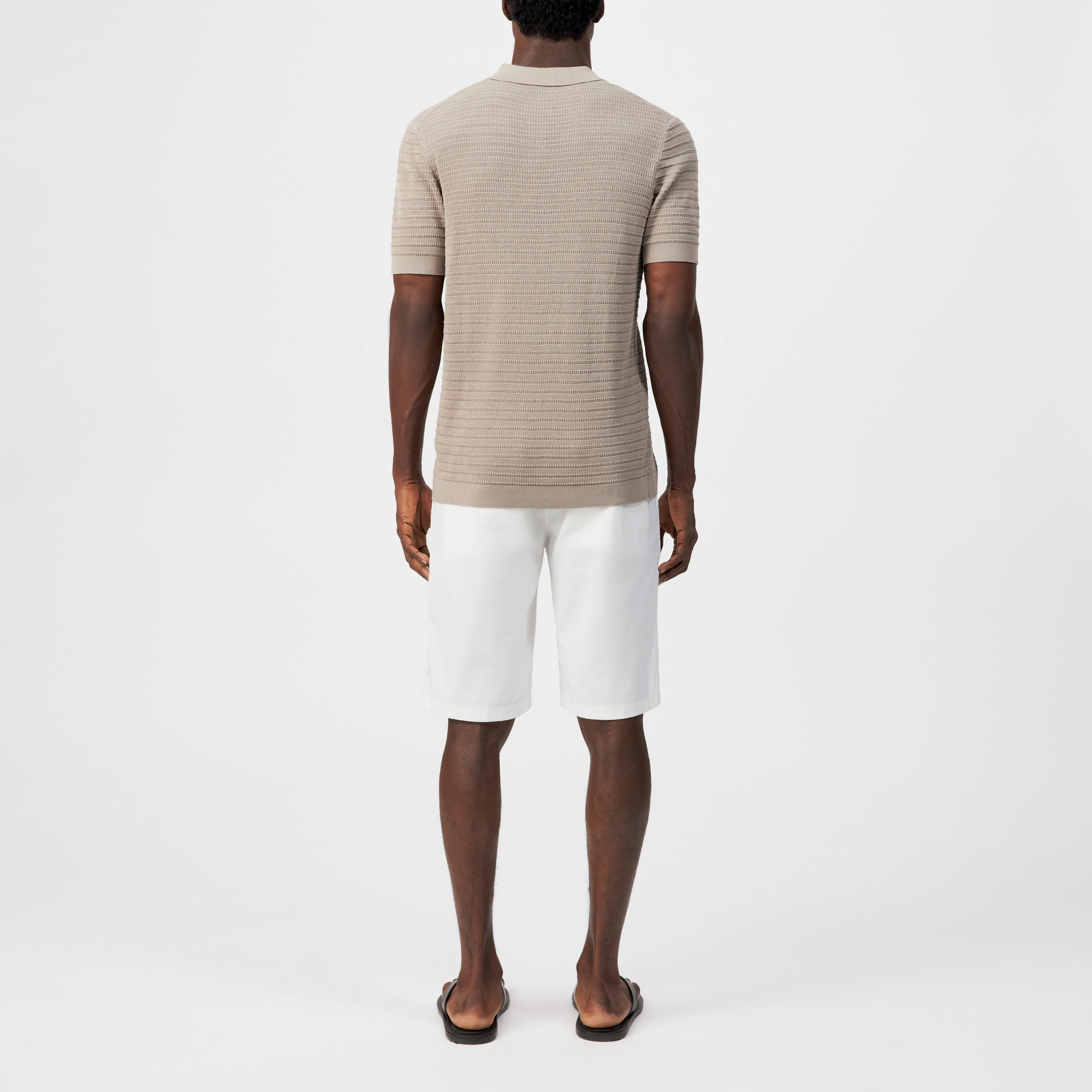 BRAIAN - Knitted polo in mercerised cotton - men - beige - Rückansicht