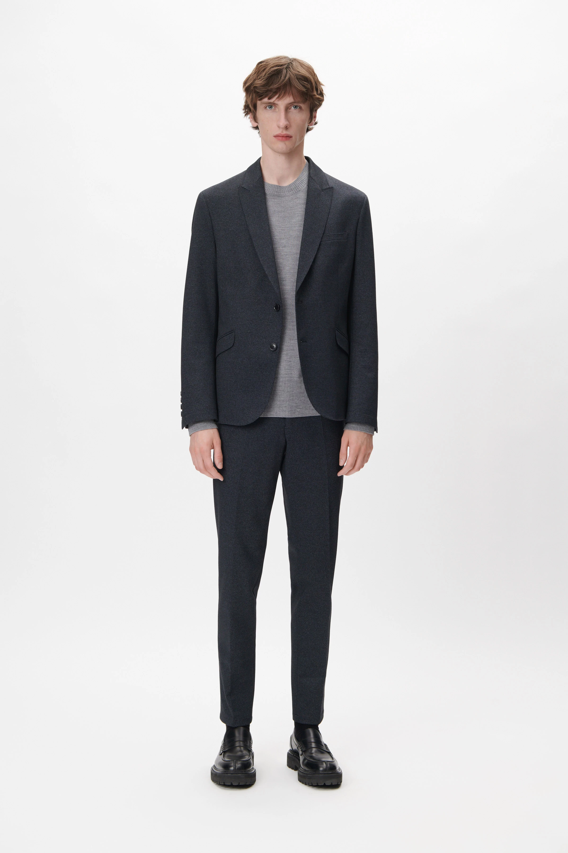 VINCENT - Trøje med rund hals i merinould - men - grå - Ganzkörper-Frontansicht