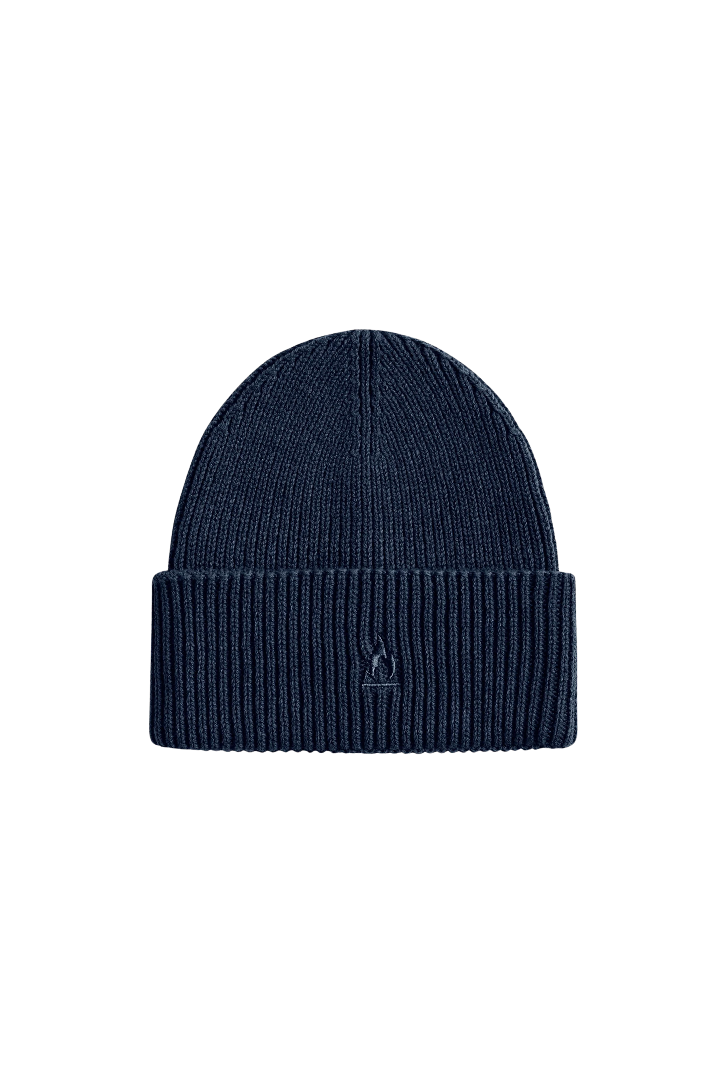 LOAH_FLAME - Beanie with embroidery in blended cotton - unisex - blue - Freisteller Frontansicht