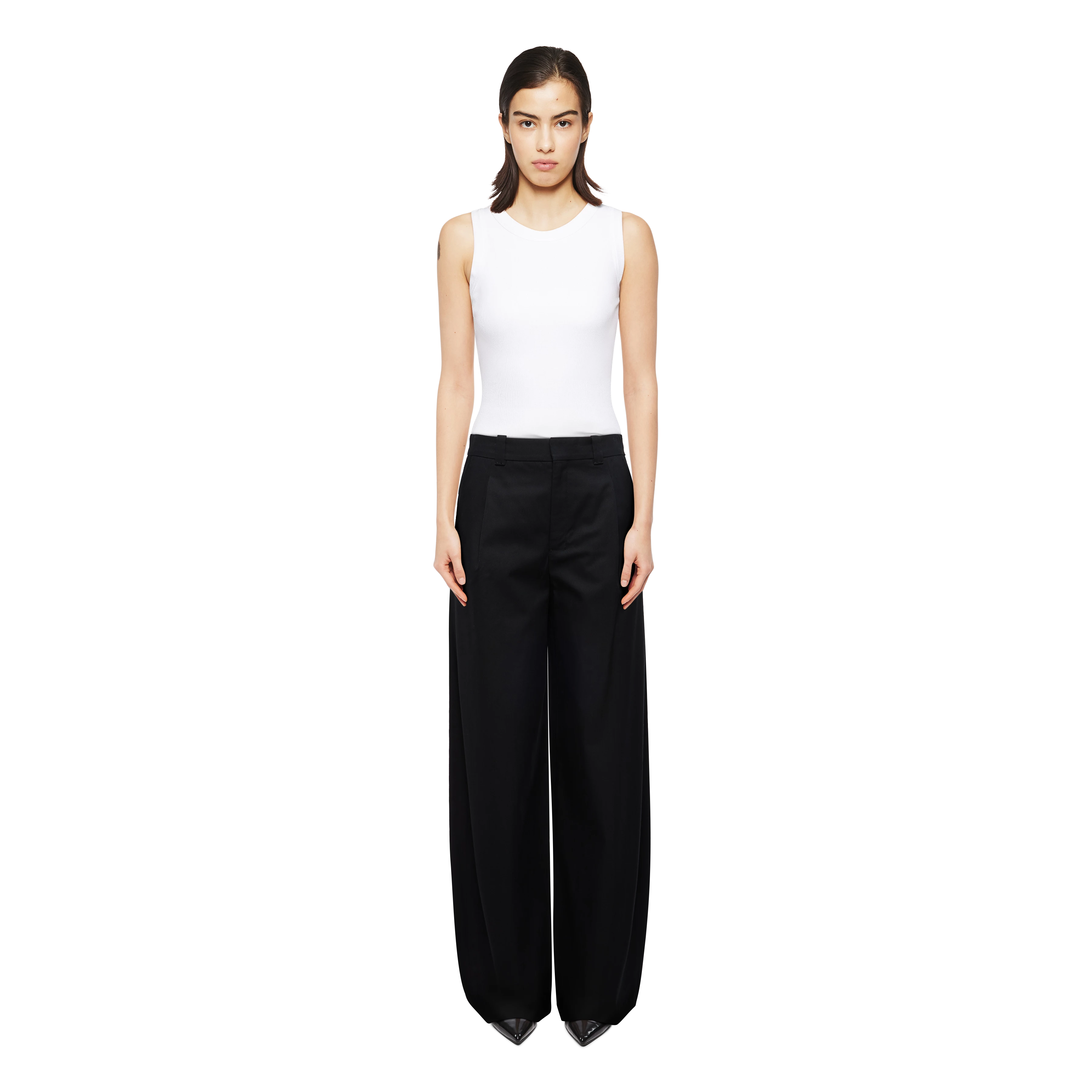 CRAWL - Pleated trousers in cotton-viscose twill - women - Natural Aluminium - Ganzkörper-Frontansicht