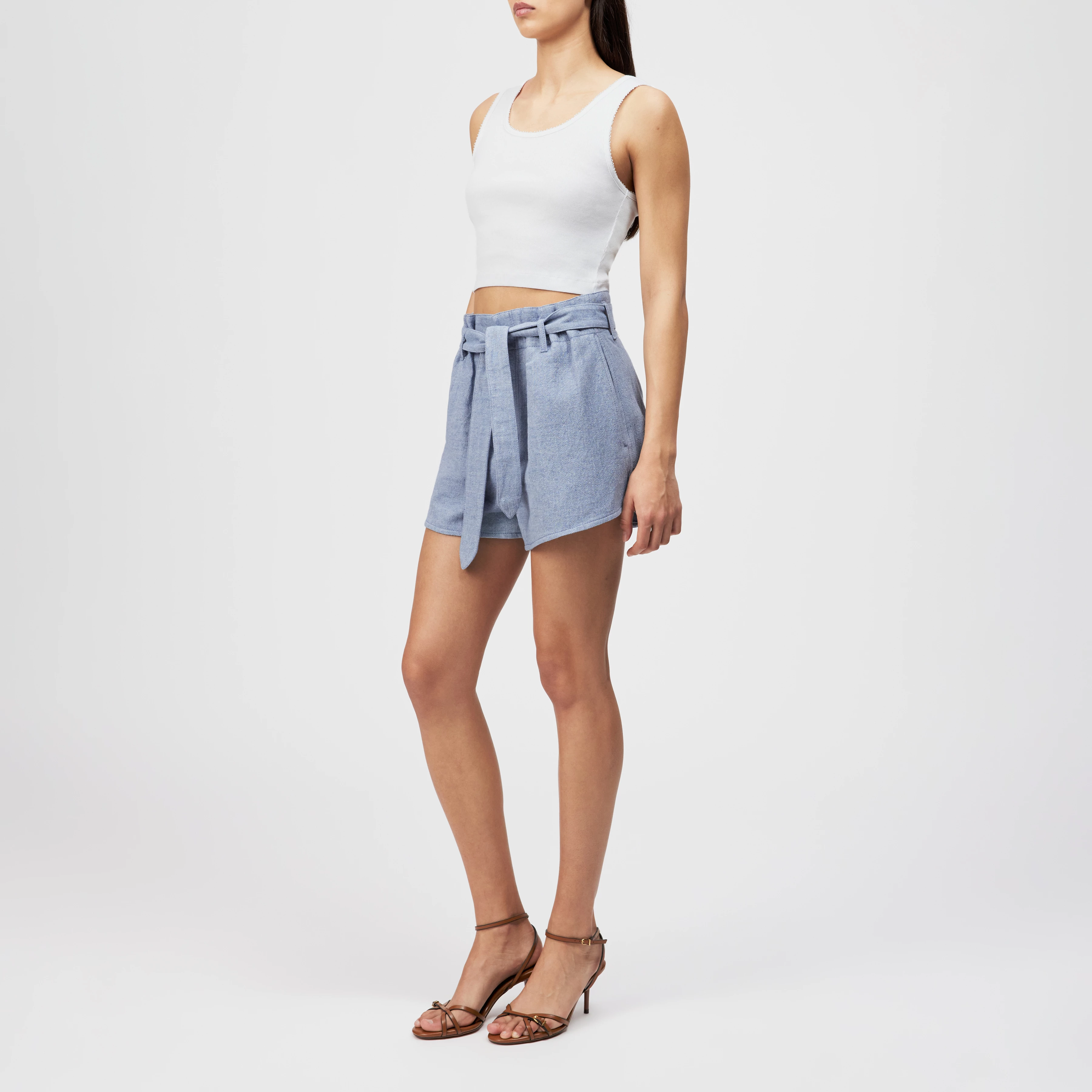 DUBIOUS - Shorts taille haute lin-look denim - women - bleu - Seitenansicht