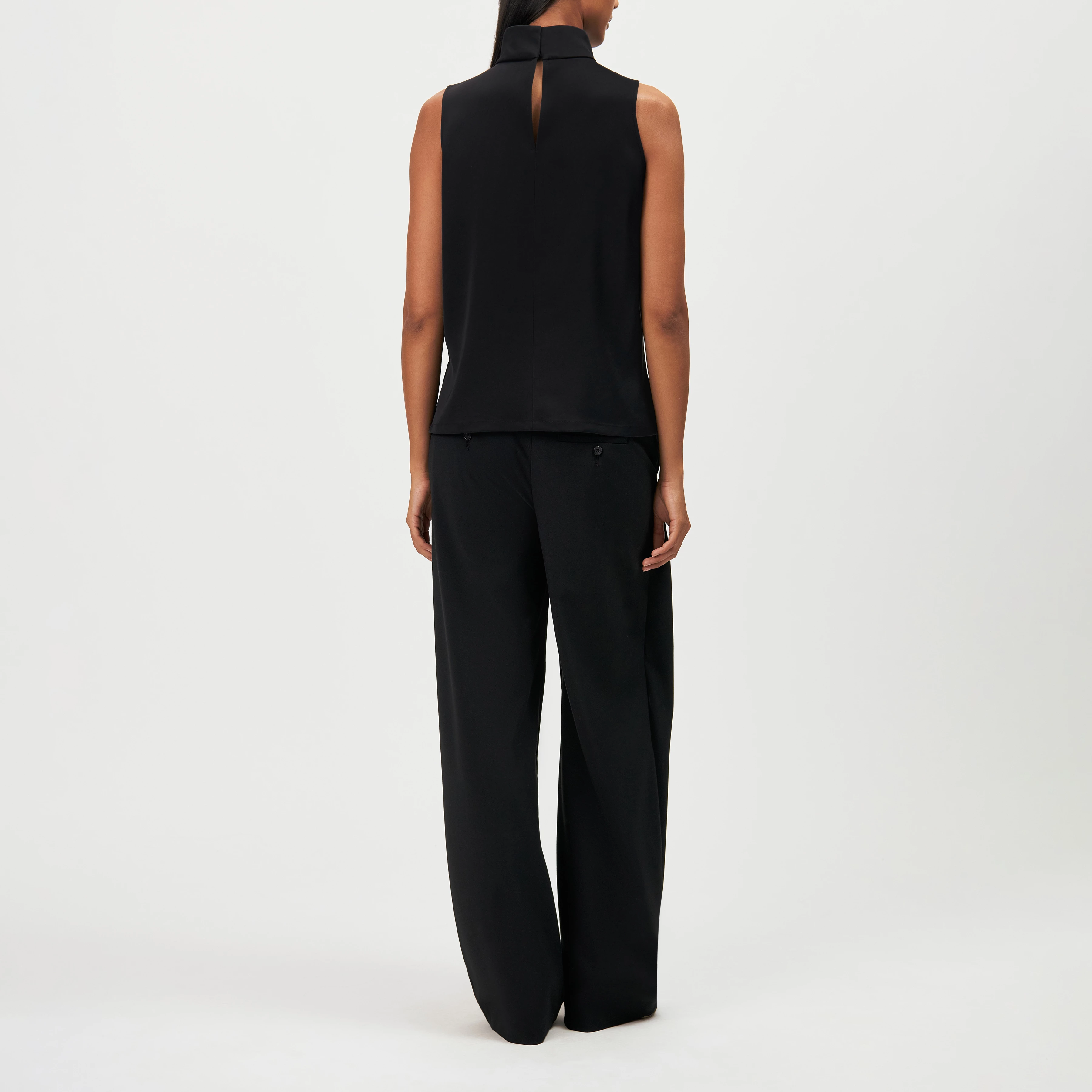 HALIRA_1 - Satin stand-collar blouse top - women - black - Rückansicht