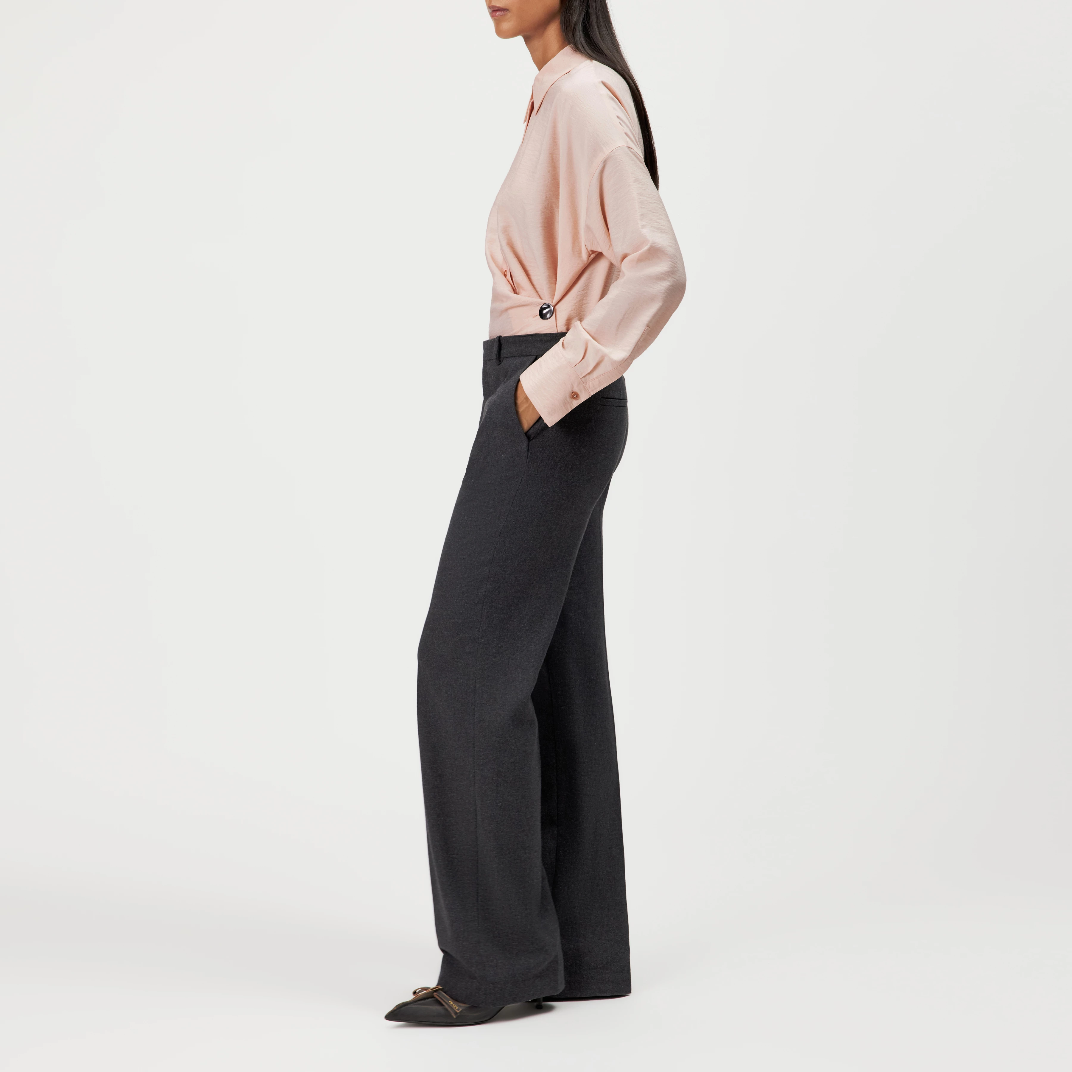 BEADLE - Regular fit trousers with a crease - women - grey - Seitenansicht