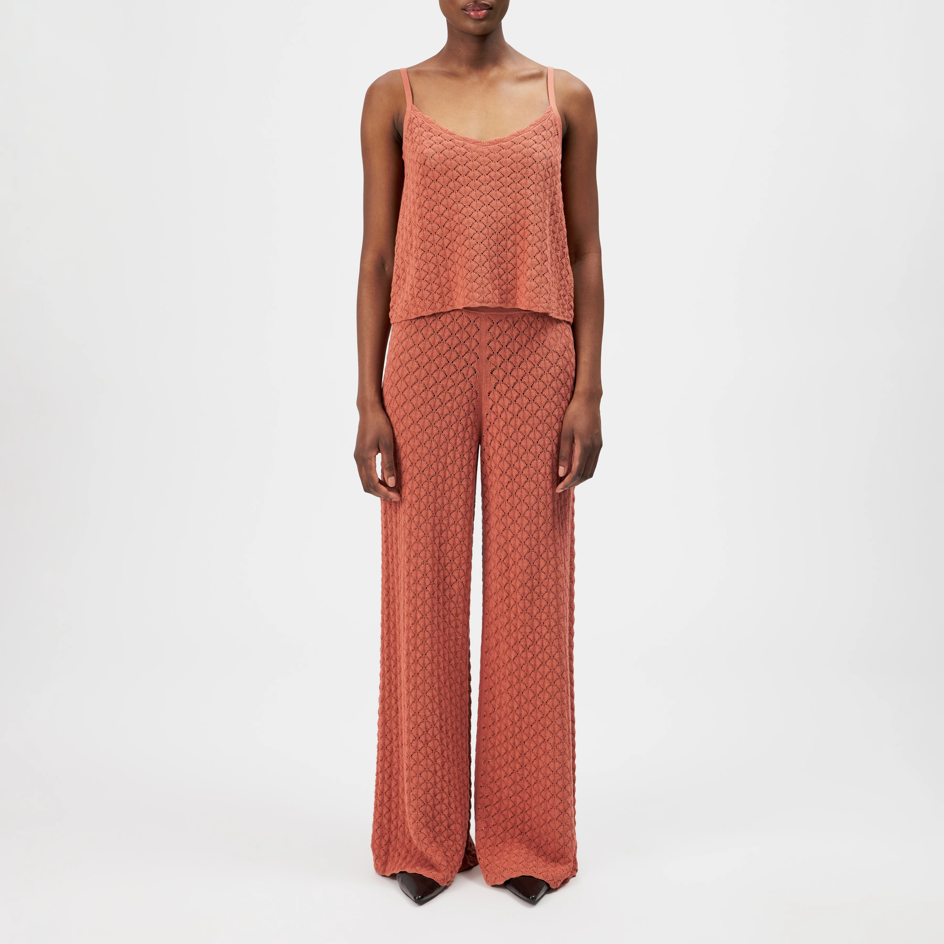GALVINA - Knitted top in textured cotton - women - orange - Ganzkörper-Frontansicht