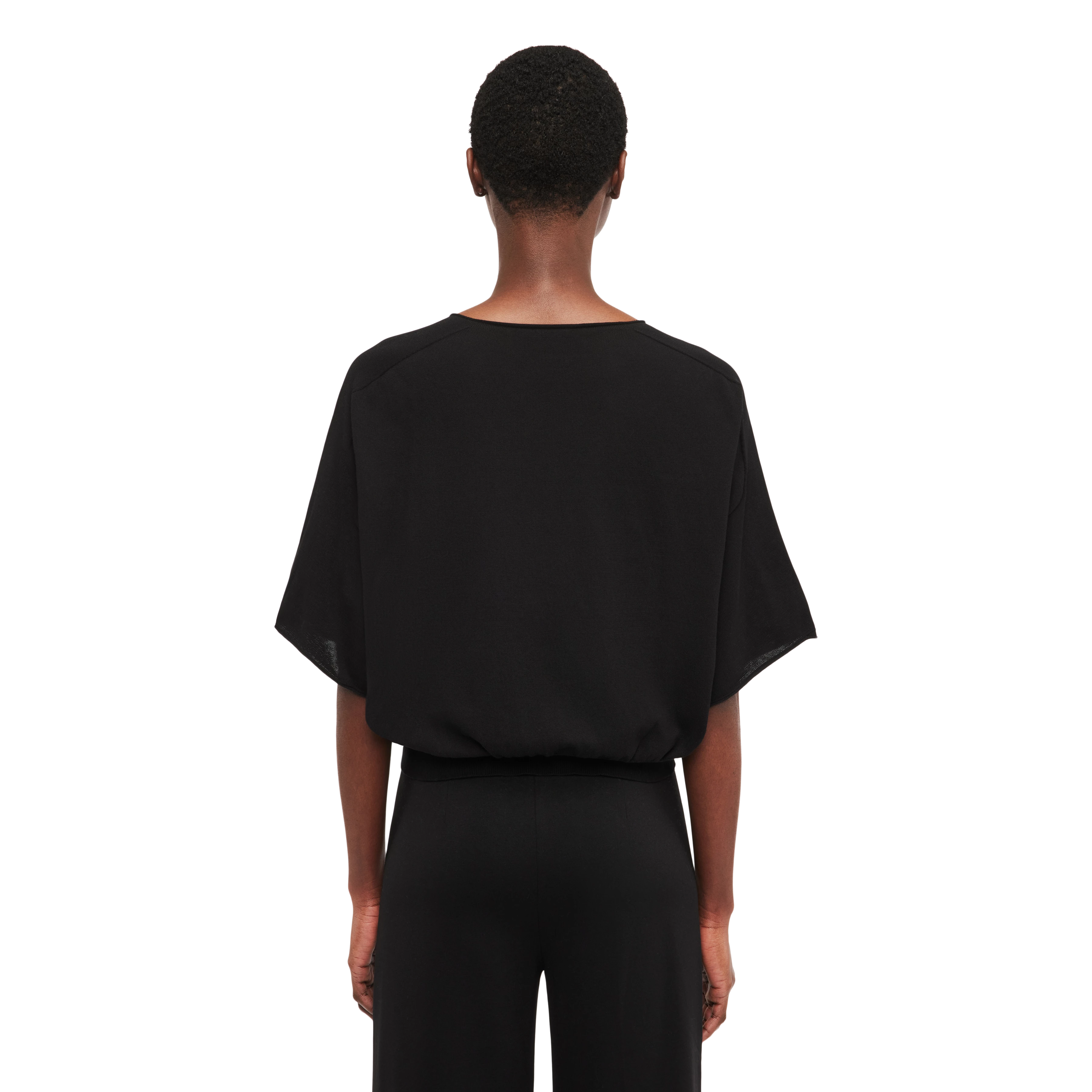 DILARY - Casual knitted T-shirt in cotton crêpe - women - black - Rückansicht