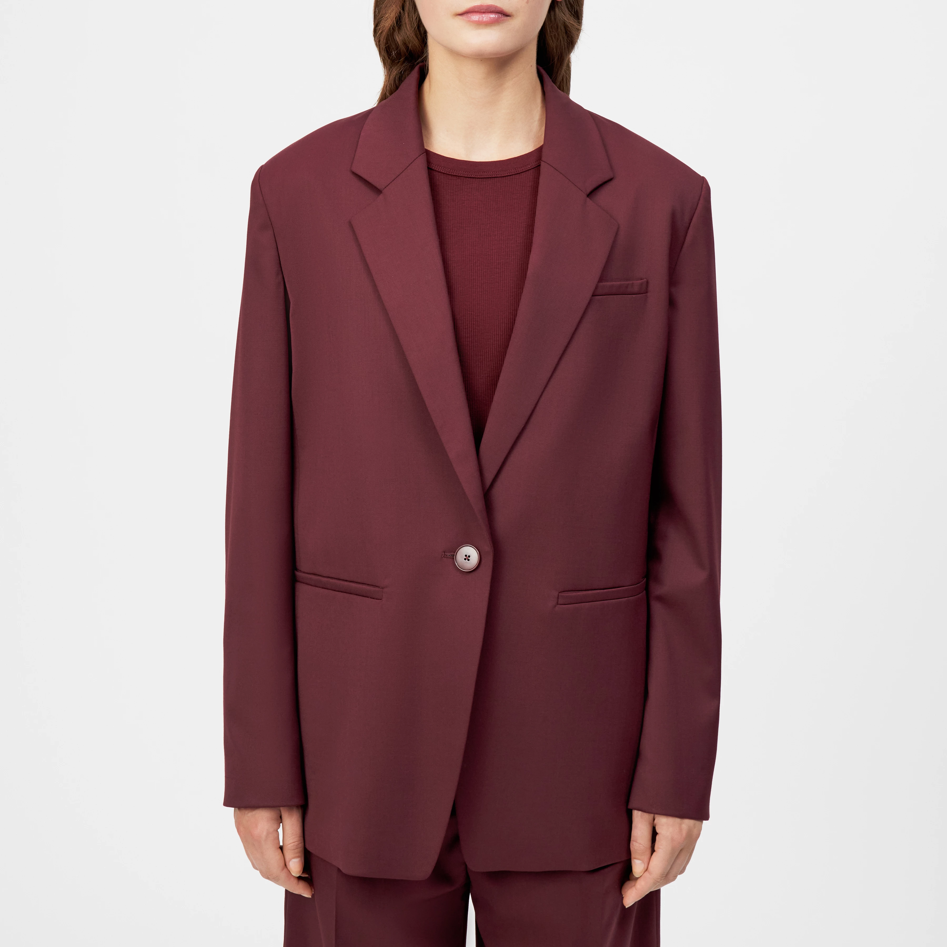 MOWTIE - Lässiger Einreiher-Blazer in Woll-Mix - Damen - rot - Frontansicht