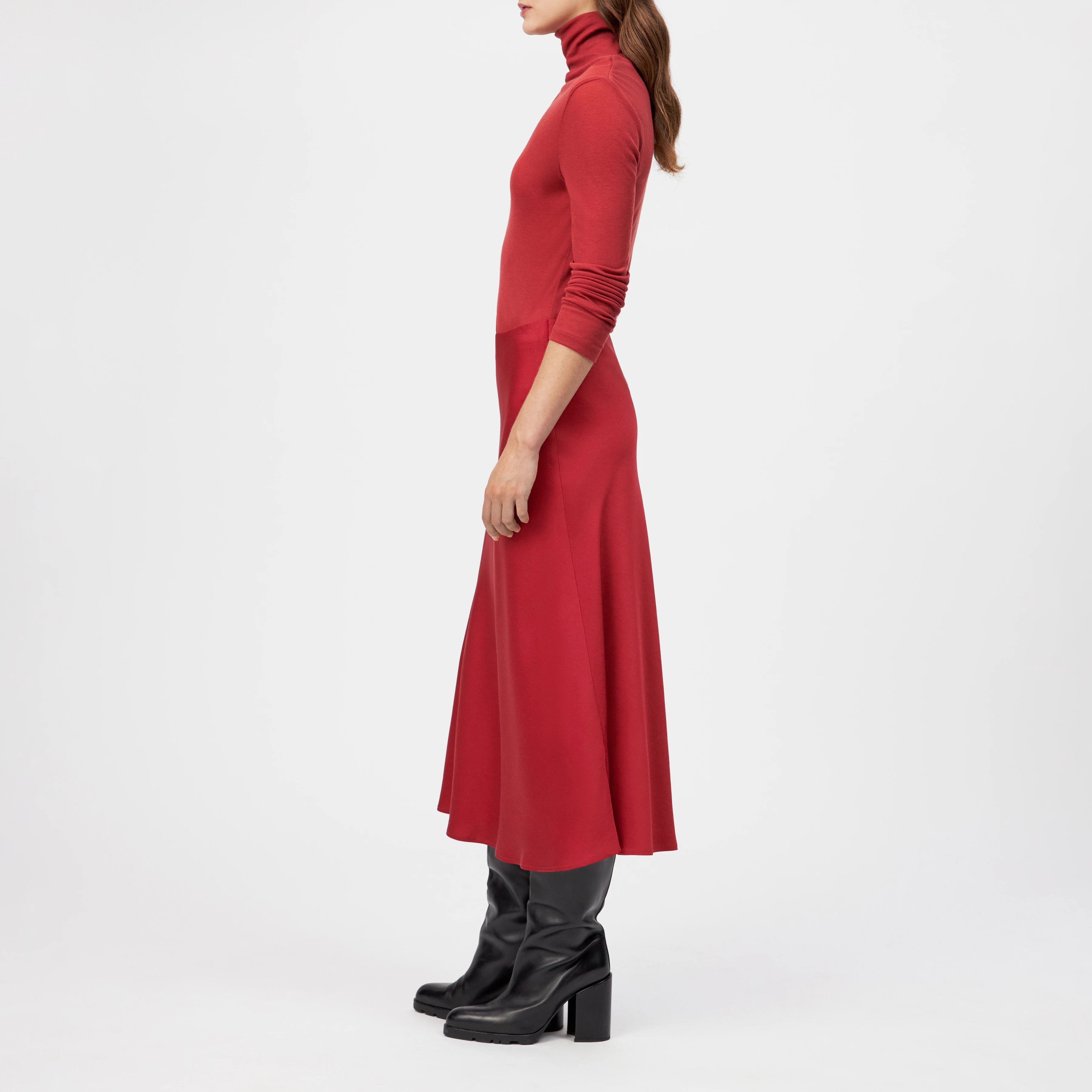 URA - Slip-Skirt in Midilänge in Satin - Damen - rot - Seitenansicht