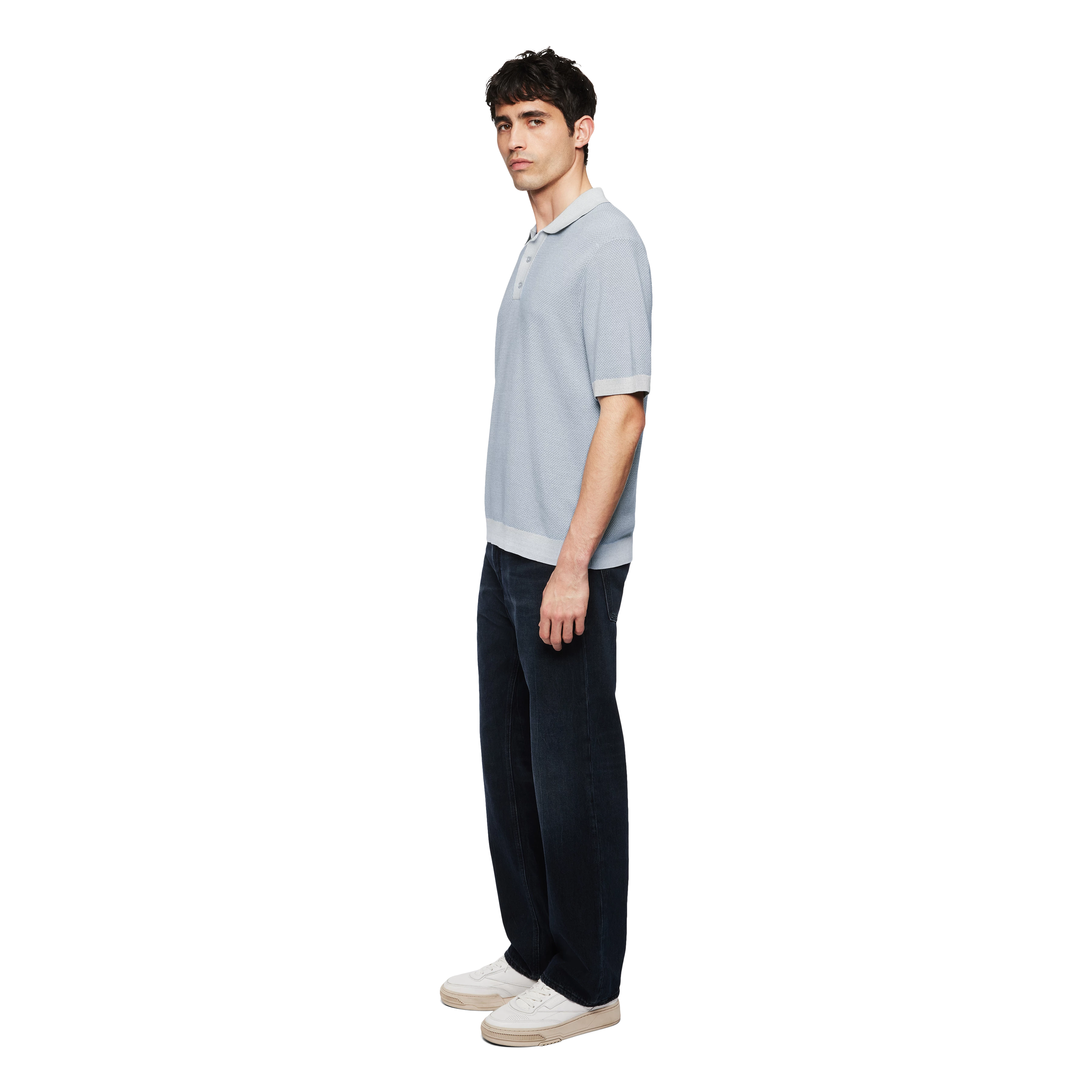 TAMIAN - Strick Polo in merzerisierter Baumwolle - Herren - blau - Seitenansicht