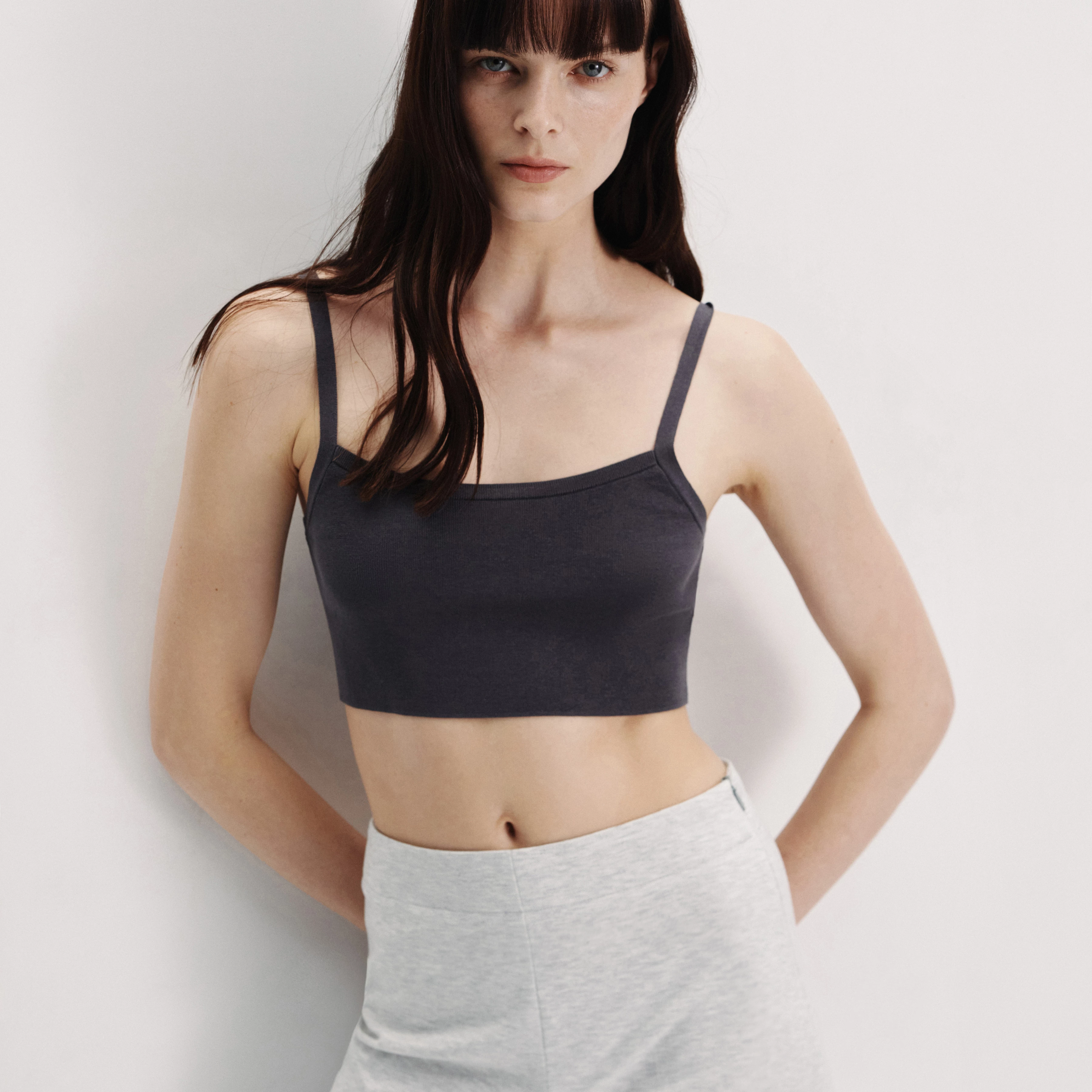 JOSEY - Crop top à bretelles au look mat - women - gris