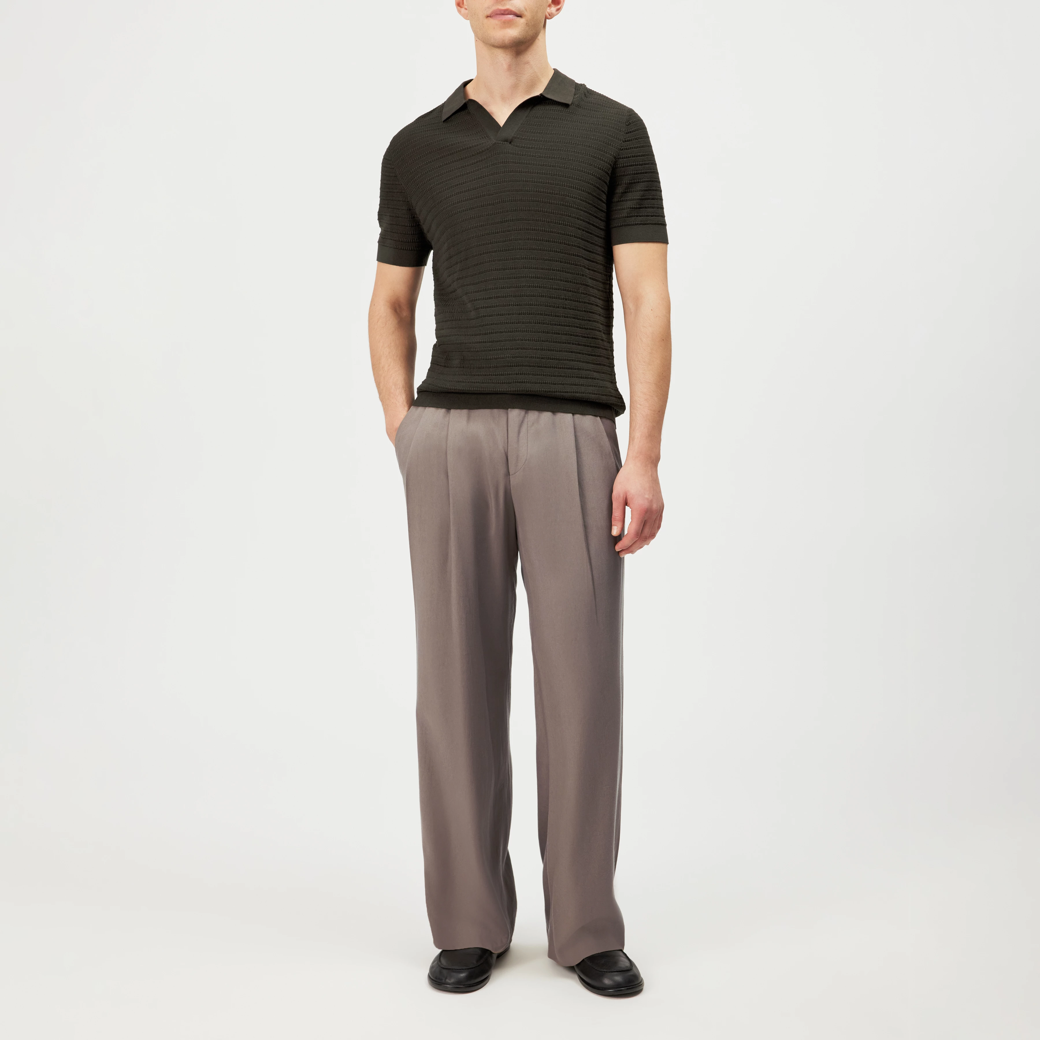 BRAIAN - Gebreide polo in gemerceriseerd katoen - heren - bruin - Ganzkörper-Frontansicht