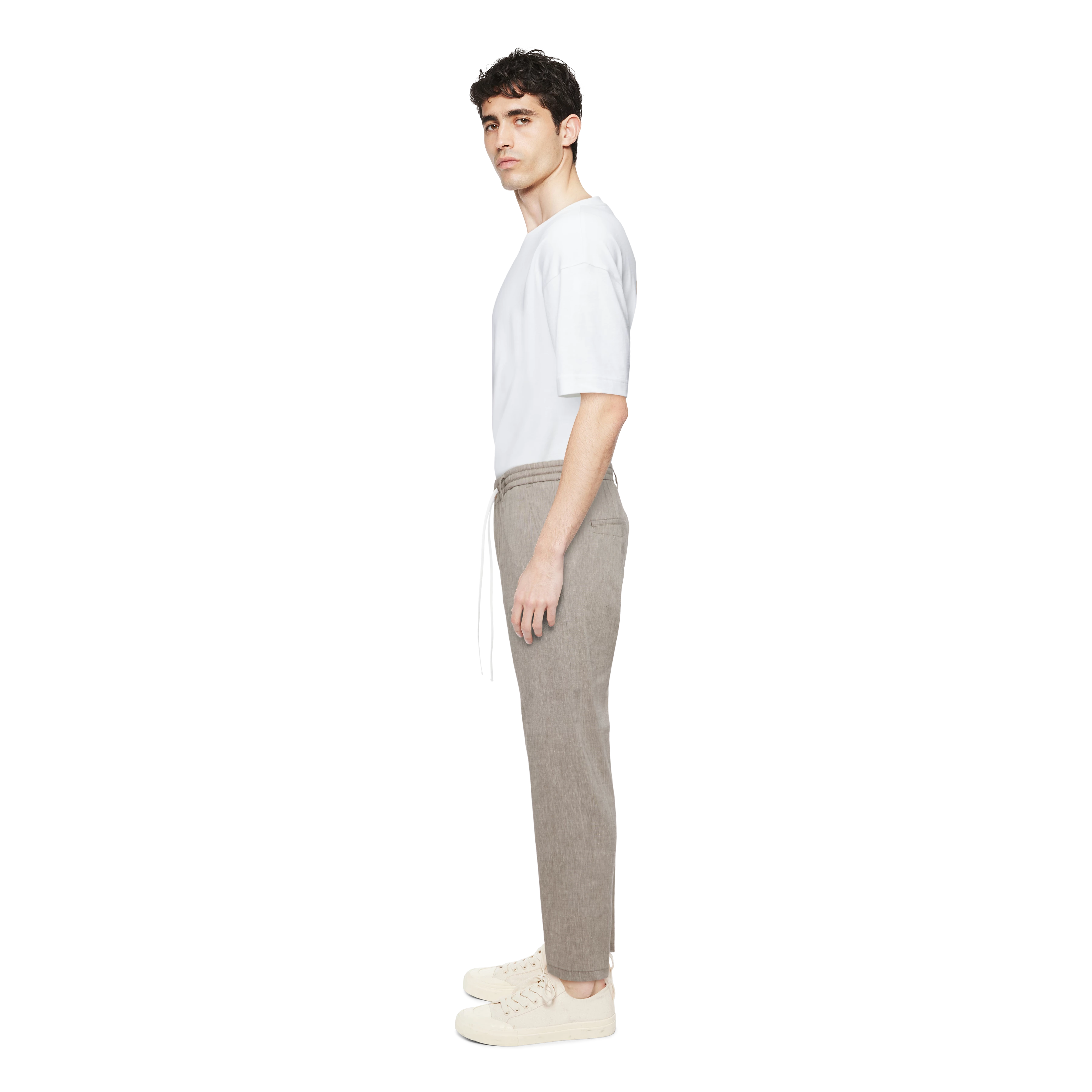 DEGER - Trousers with drawstring in linen mix - men - beige - Seitenansicht