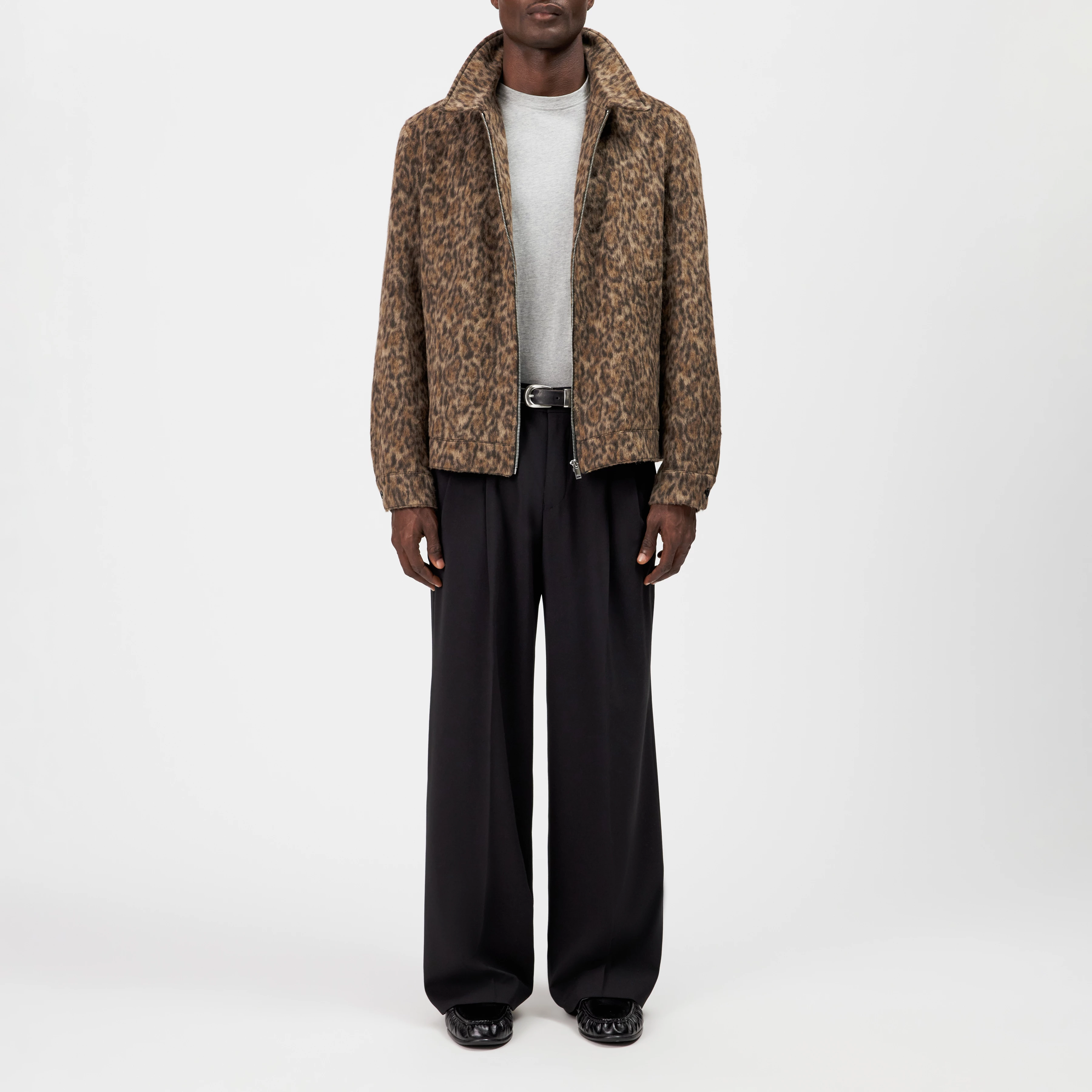 RIKKA_2 - Jacquard jacket with turn-down collar - men - brown - Ganzkörper-Frontansicht
