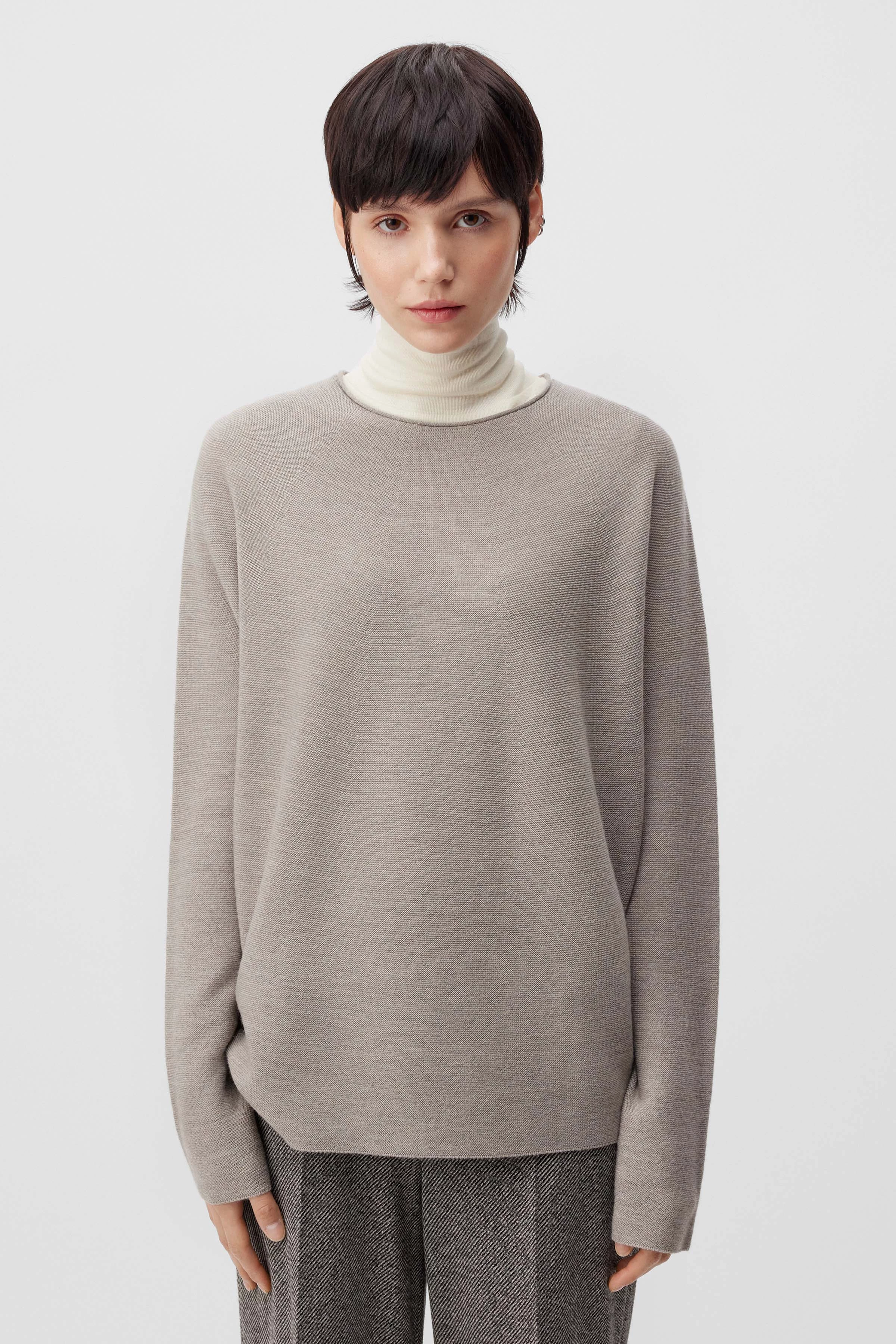 MAILA - Rundhalspullover aus Merinowolle - Damen - beige - Frontansicht