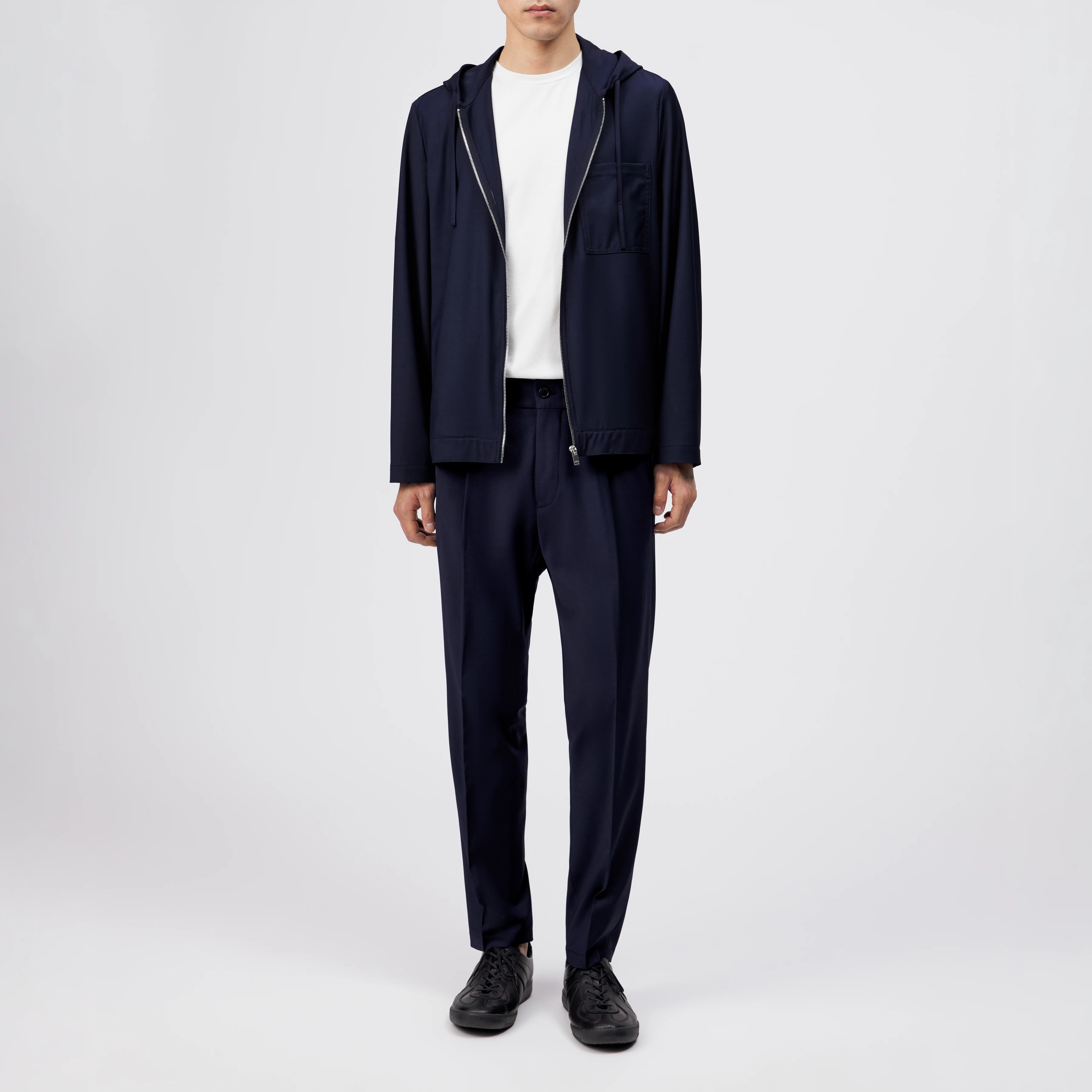 JENON - Zip-hættetrøje i performance-uldblanding - men - blå - Ganzkörper-Frontansicht