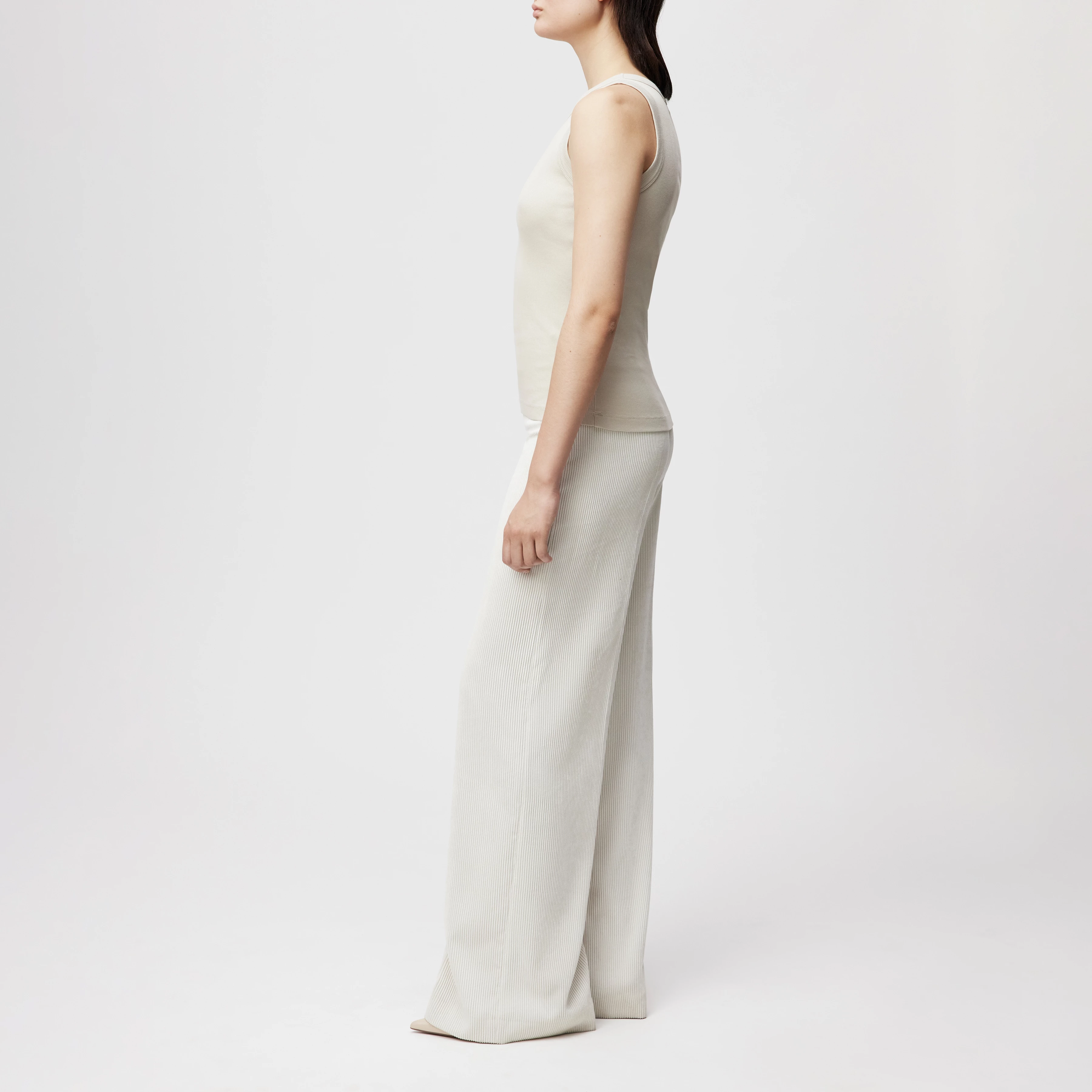 OLINA - Round-neck tank top in ribbed cotton - women - beige - Seitenansicht