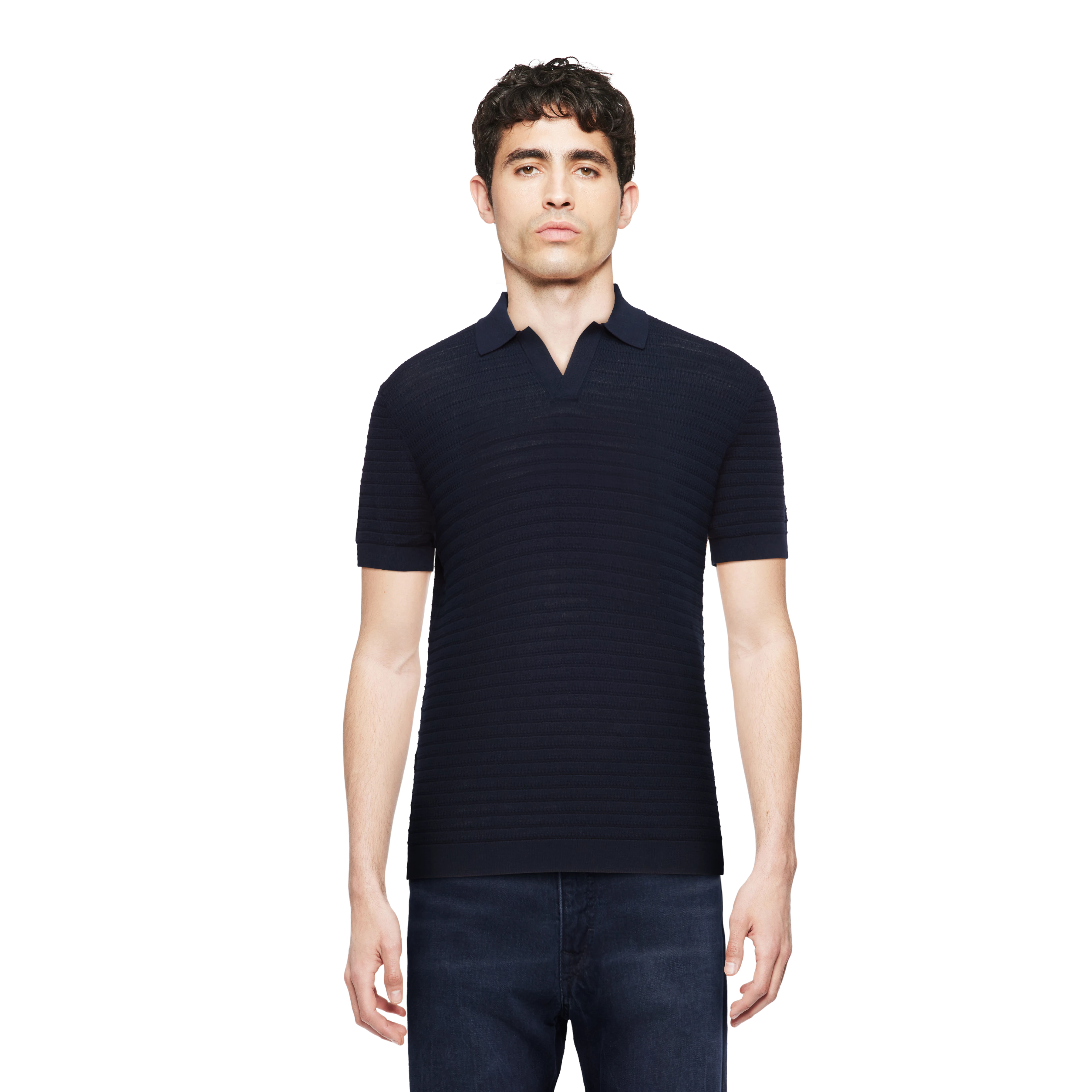 BRAIAN - Gebreide polo in gemerceriseerd katoen - heren - blauw - Frontansicht