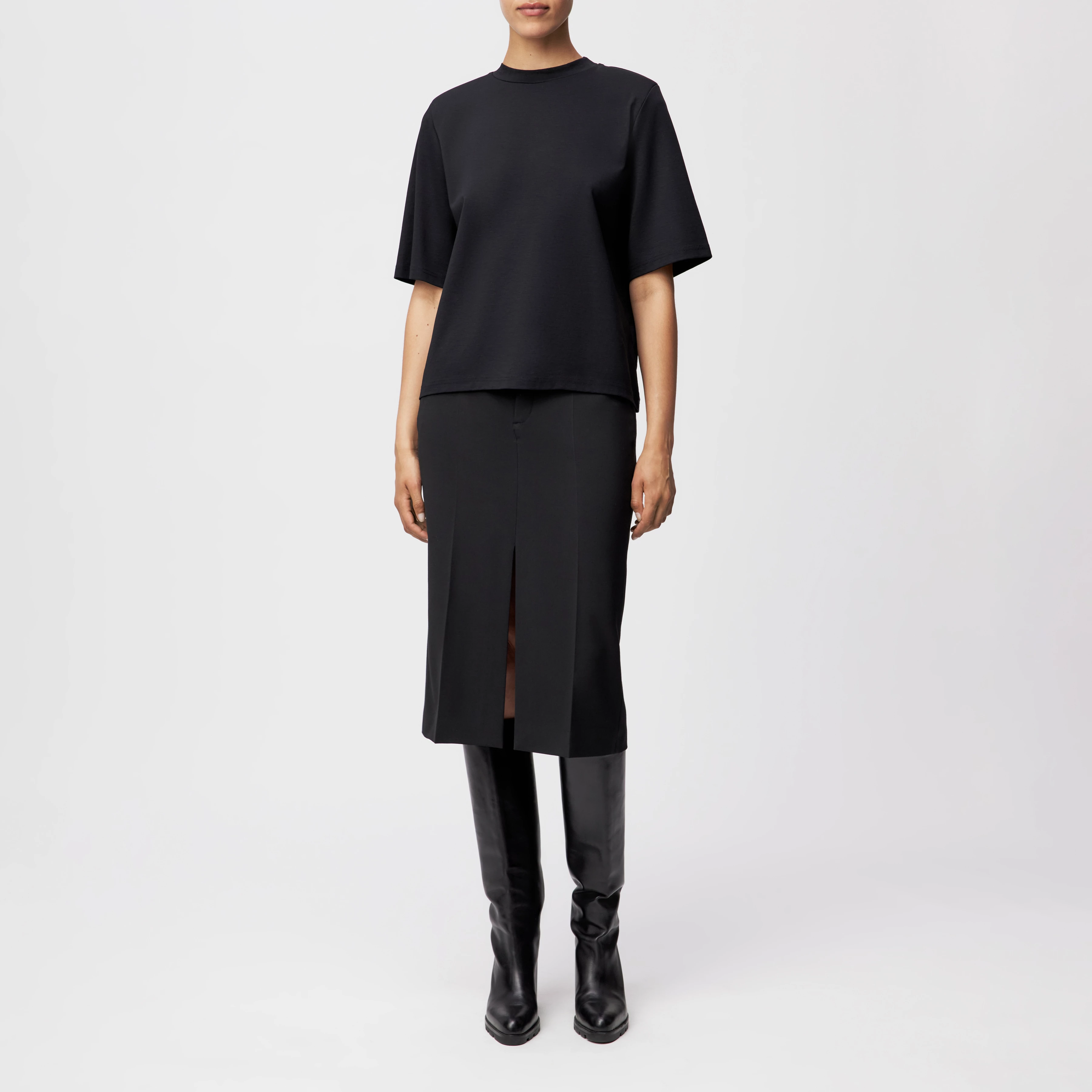 TADURA - T-shirt in lyocell blend - women - Natural Aluminium - Ganzkörper-Frontansicht