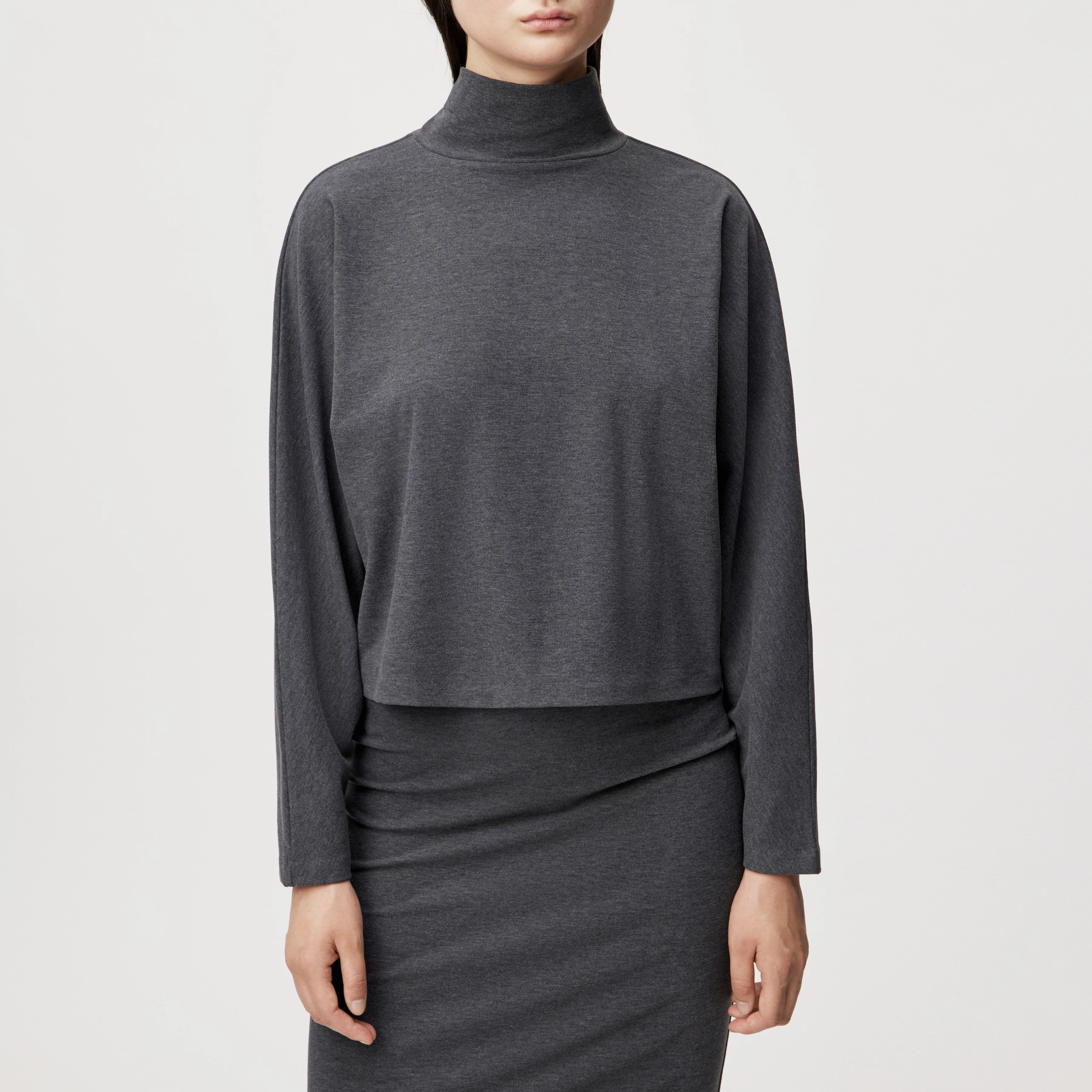 ASIRAL - Batwing shirt in Lyocell blend with wool look - women - grey - Frontansicht