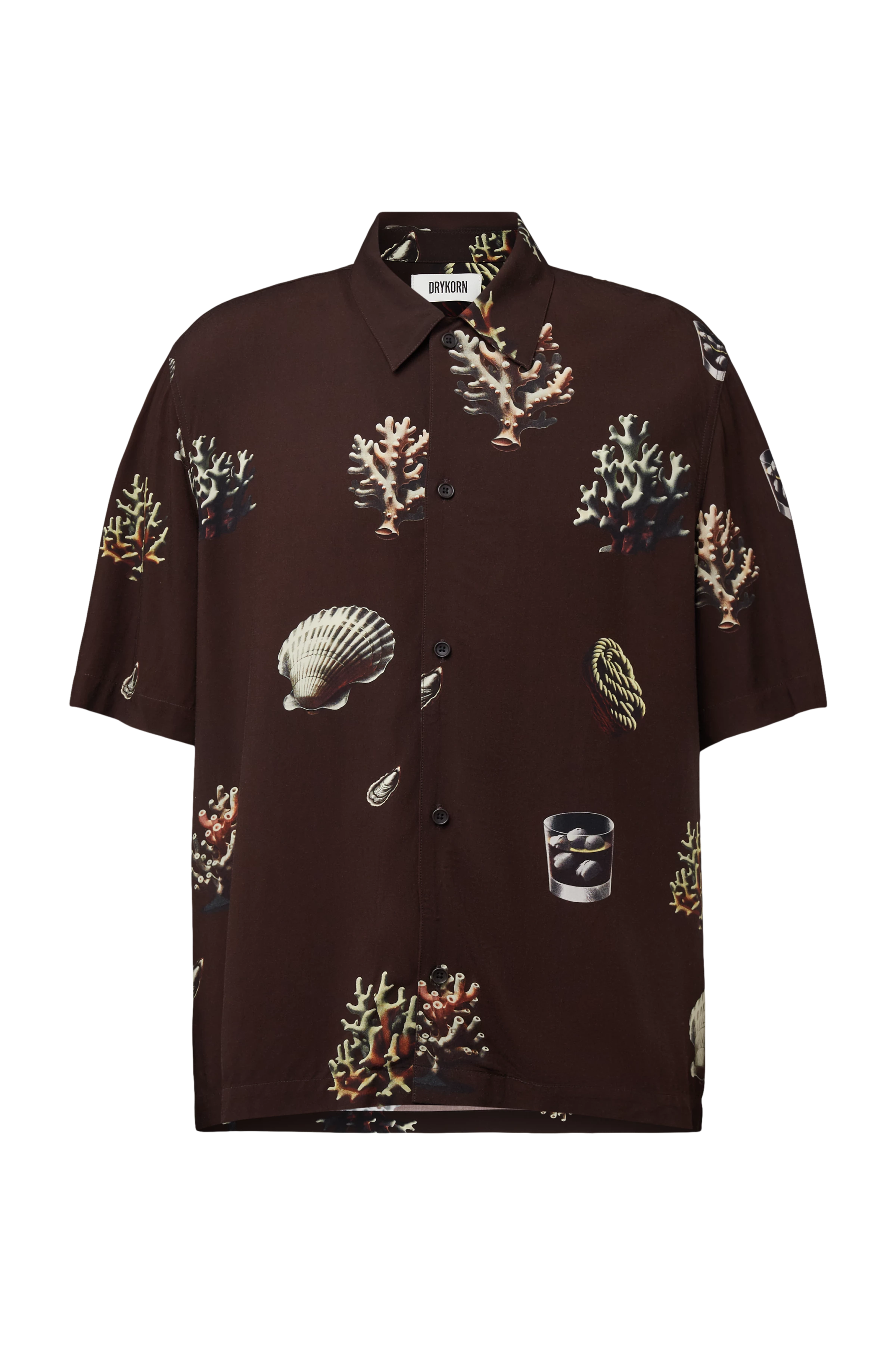 MERYN - Short-sleeve shirt with nautical print in viscose - men - brown - Freisteller Frontansicht