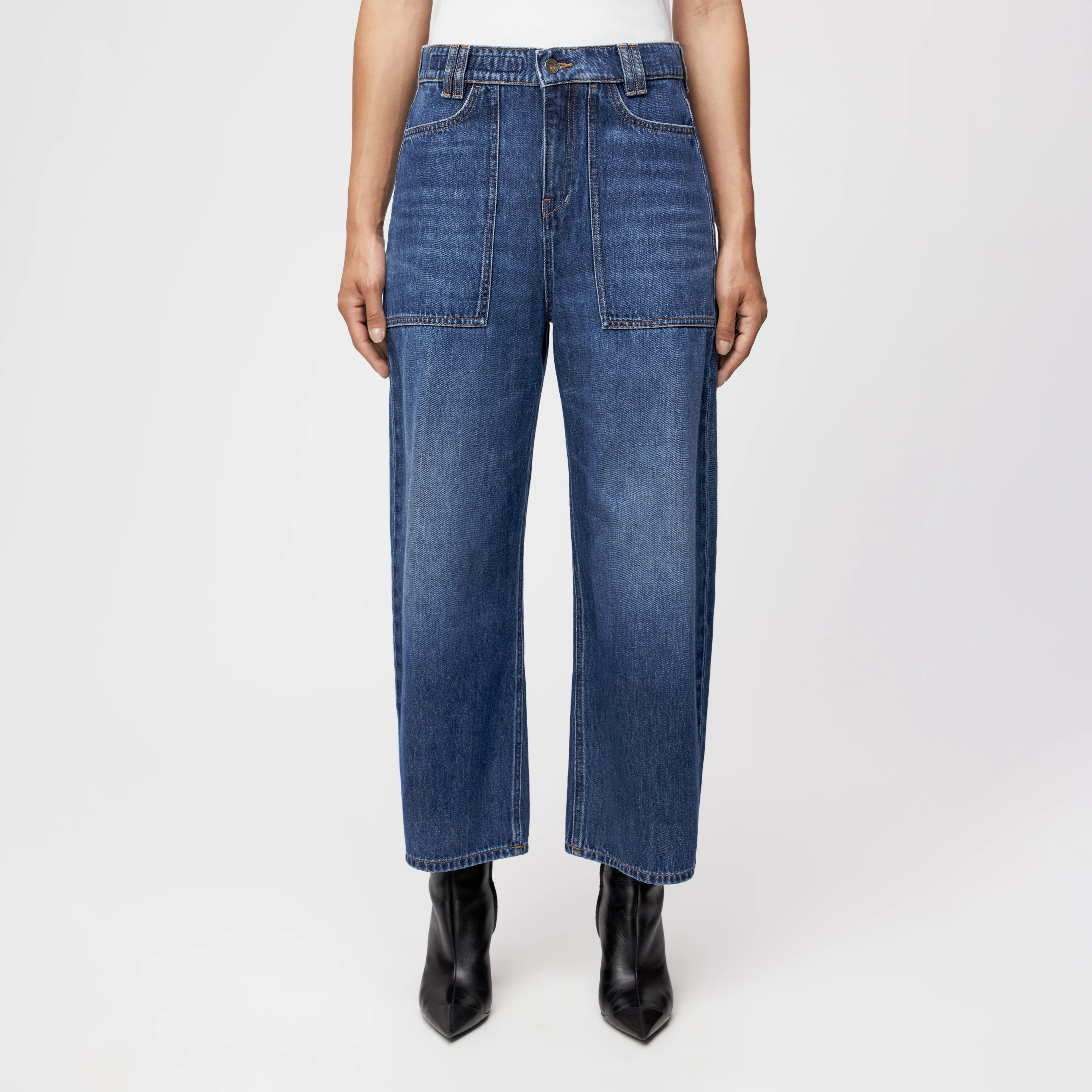 DERIVE - Mid-Waist Jeans in Mid-Blue Denim - Damen - blau - Frontansicht
