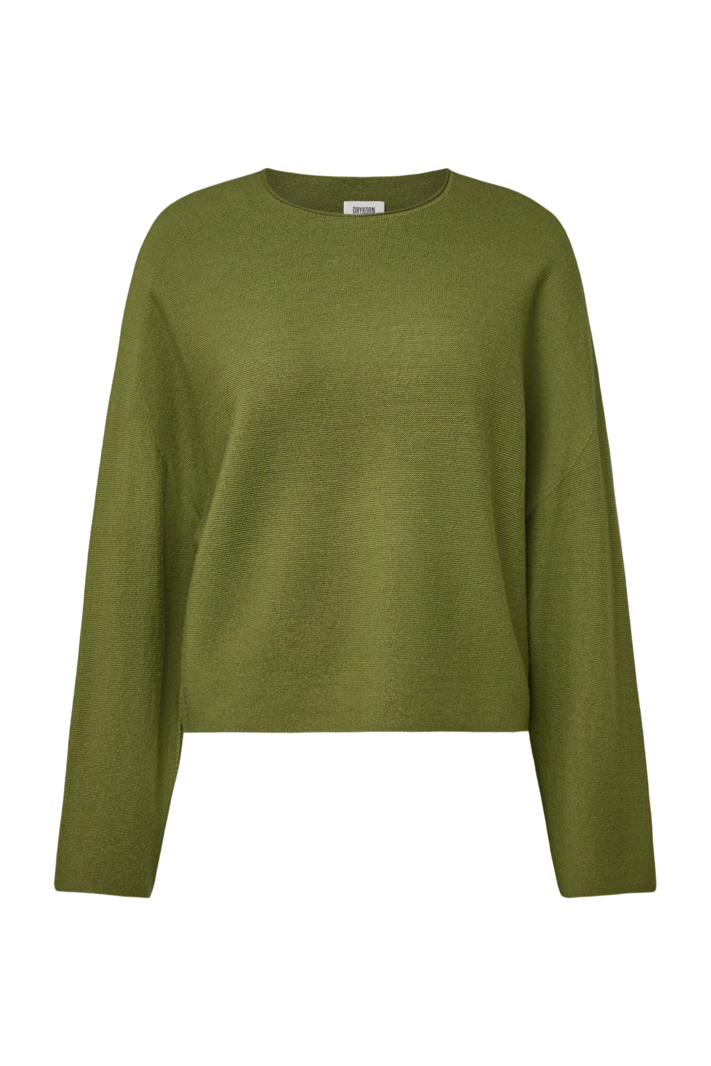 MEAMI - Vekürzter Egg-Shape Pullover in 100% Merinowolle - Damen - grün - Freisteller Frontansicht