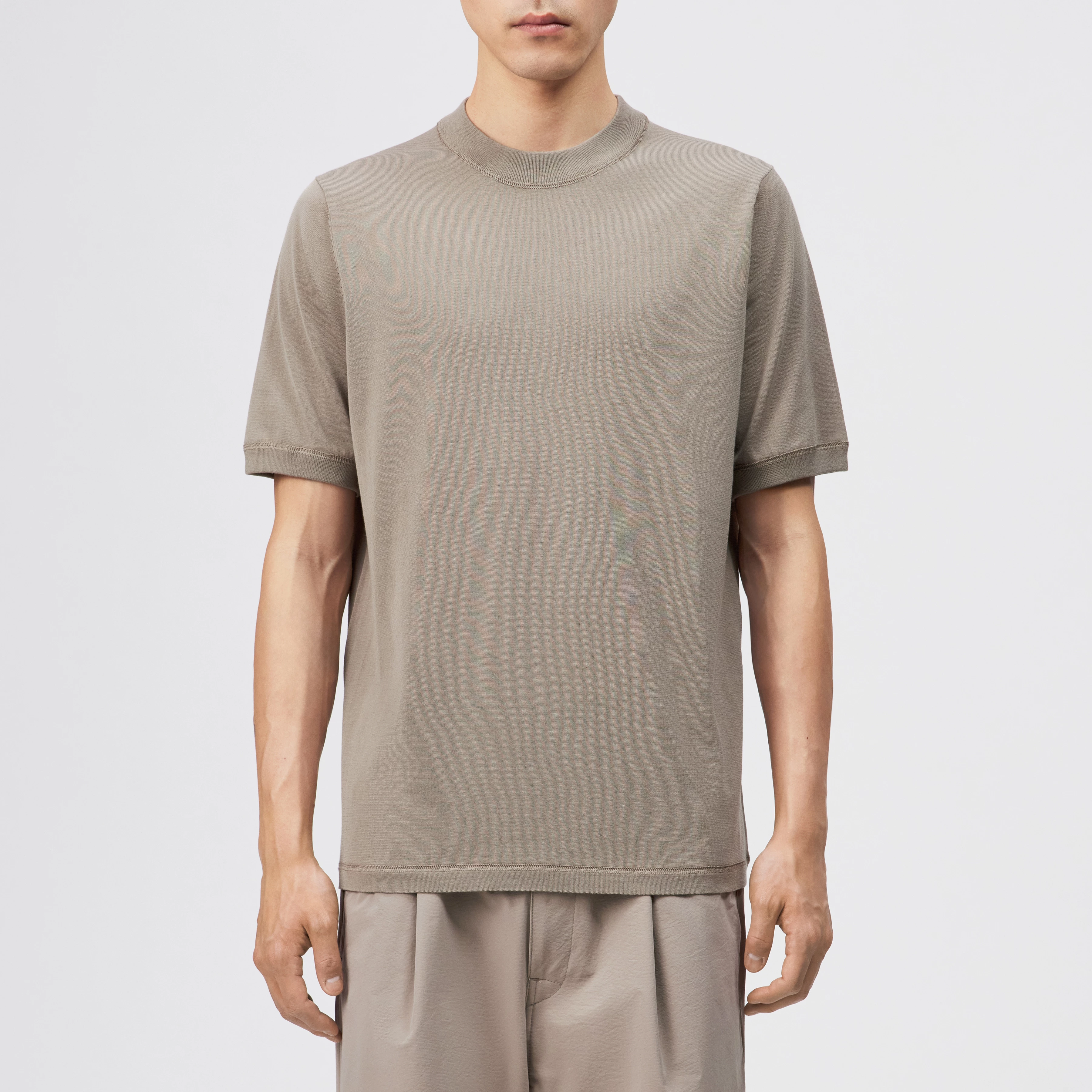 MICANO - Regular fit T-shirt in fine knit - men - beige - Frontansicht