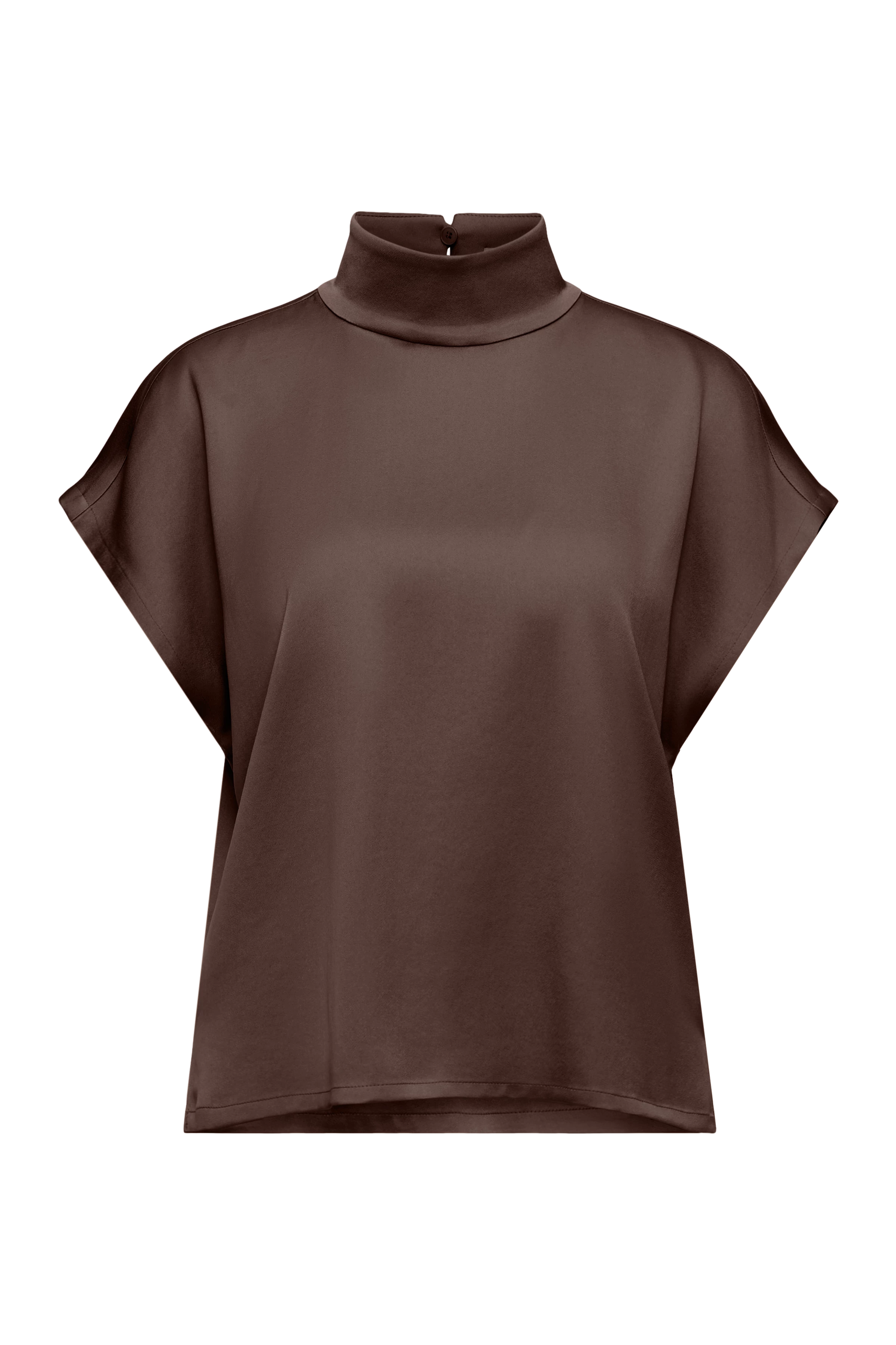 ALARIA_1 - Shirt blouse with stand-up collar in satin - women - brown - Freisteller Frontansicht