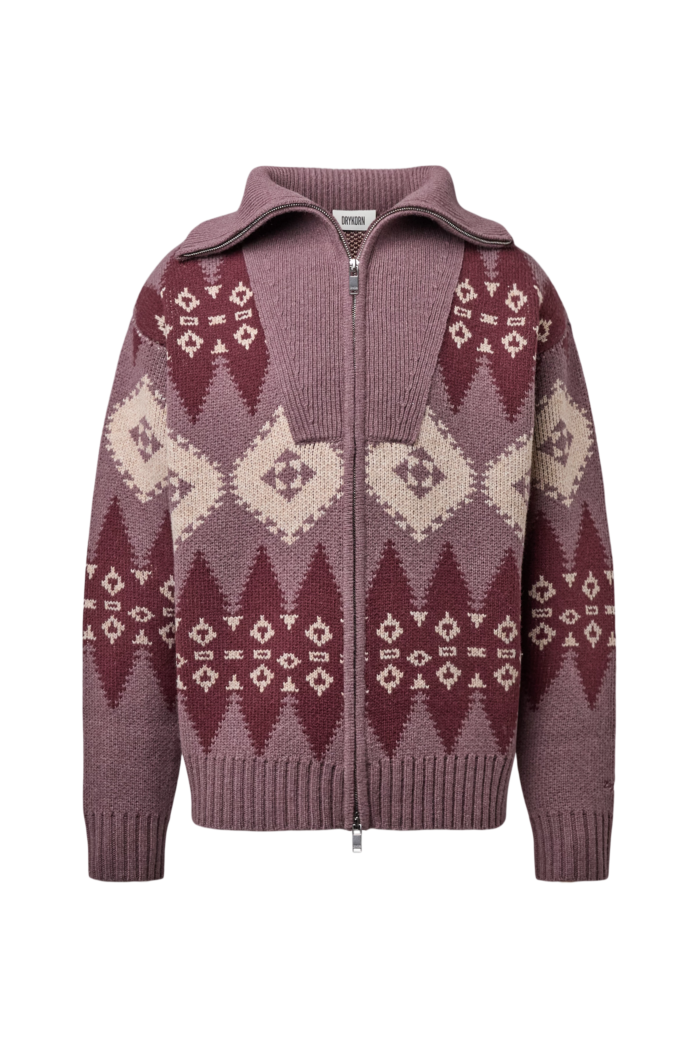 KYELL - Two-Way Zip Pullover in Jacquard Knit - men - red - Freisteller Frontansicht